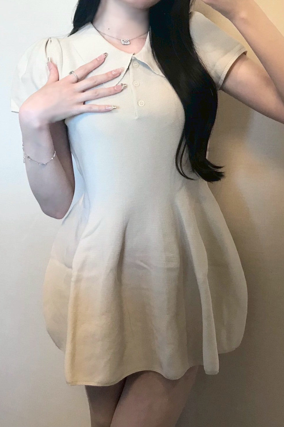 フレアスリーブ ポロワンピース KR12080