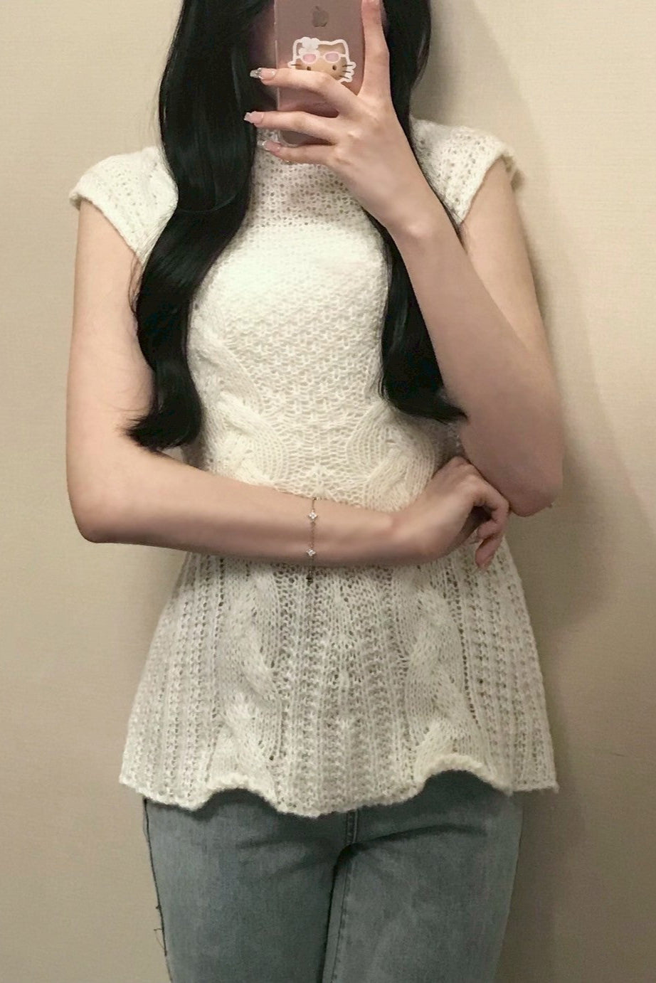 ケーブルペプラムニットトップス KR12084