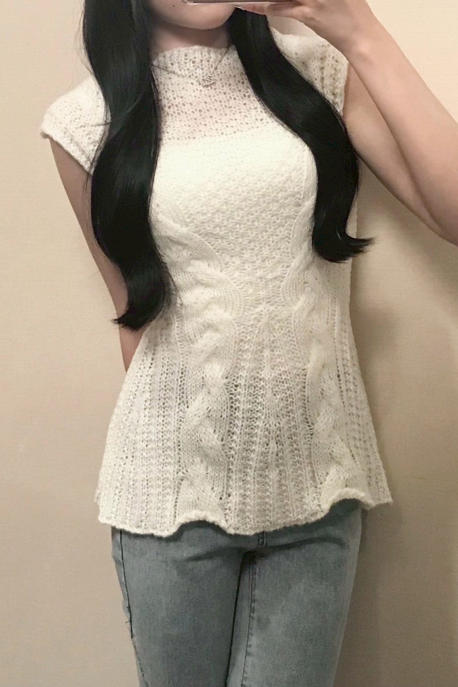 ケーブルペプラムニットトップス KR12084