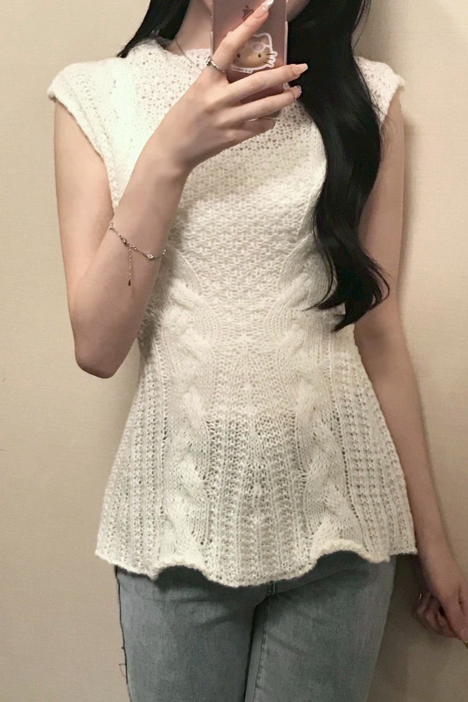 ケーブルペプラムニットトップス KR12084