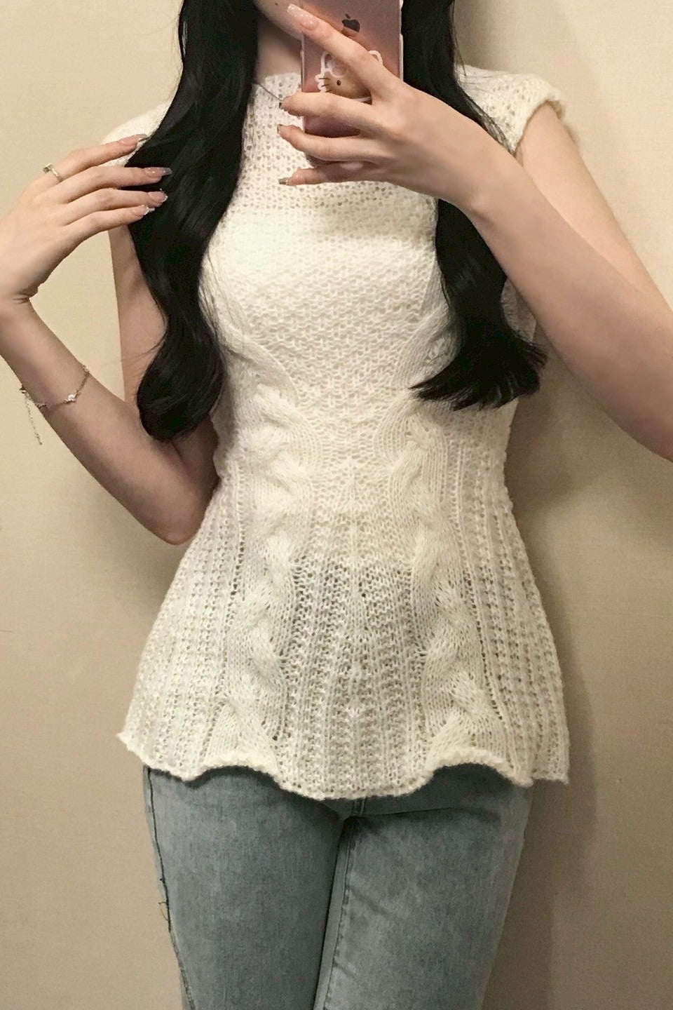 ケーブルペプラムニットトップス KR12084