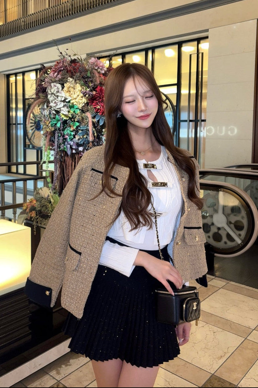 ラウンドネックツイードジャケット KR12293