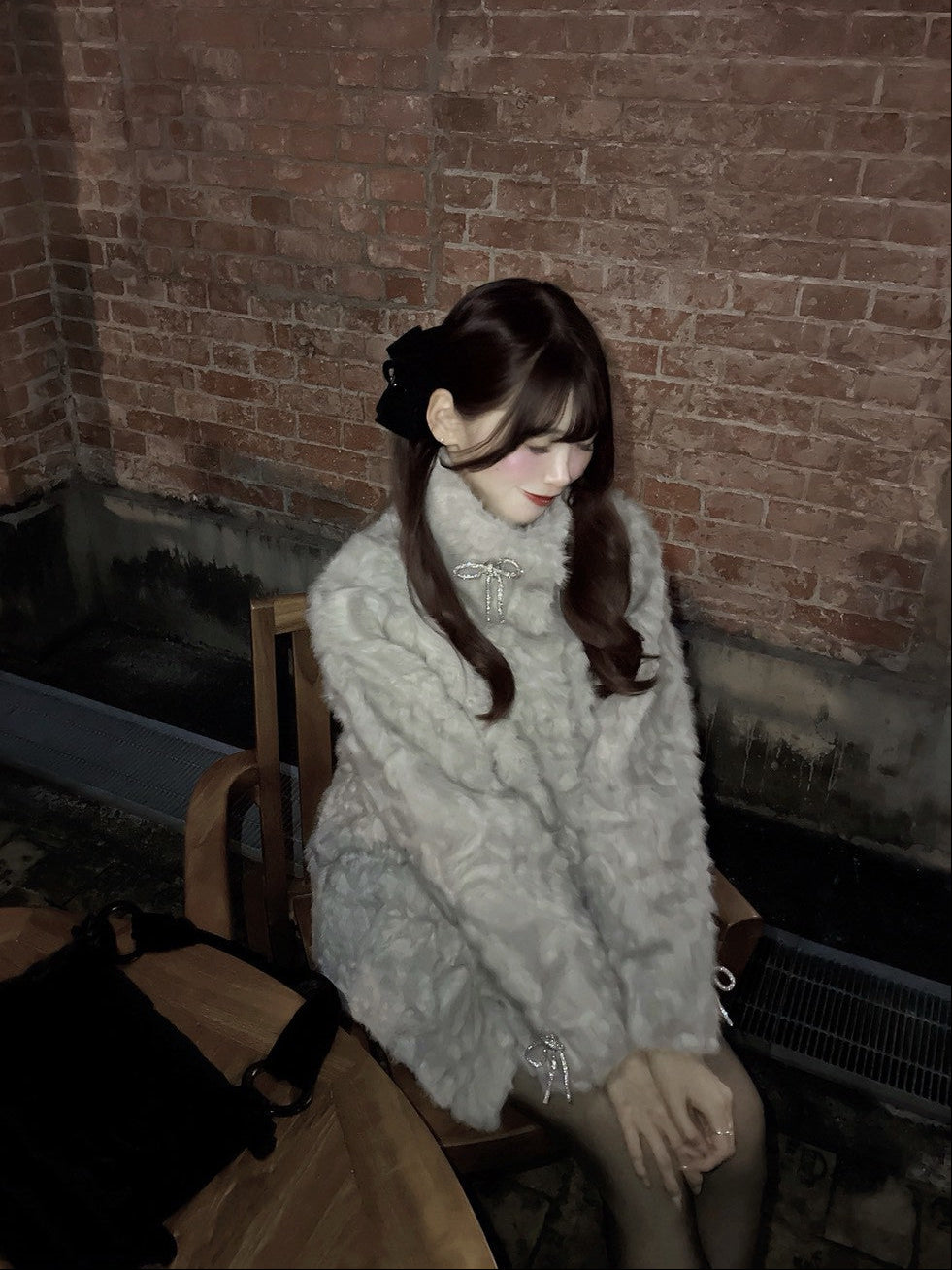 フェイクファーブローチコート KR30037