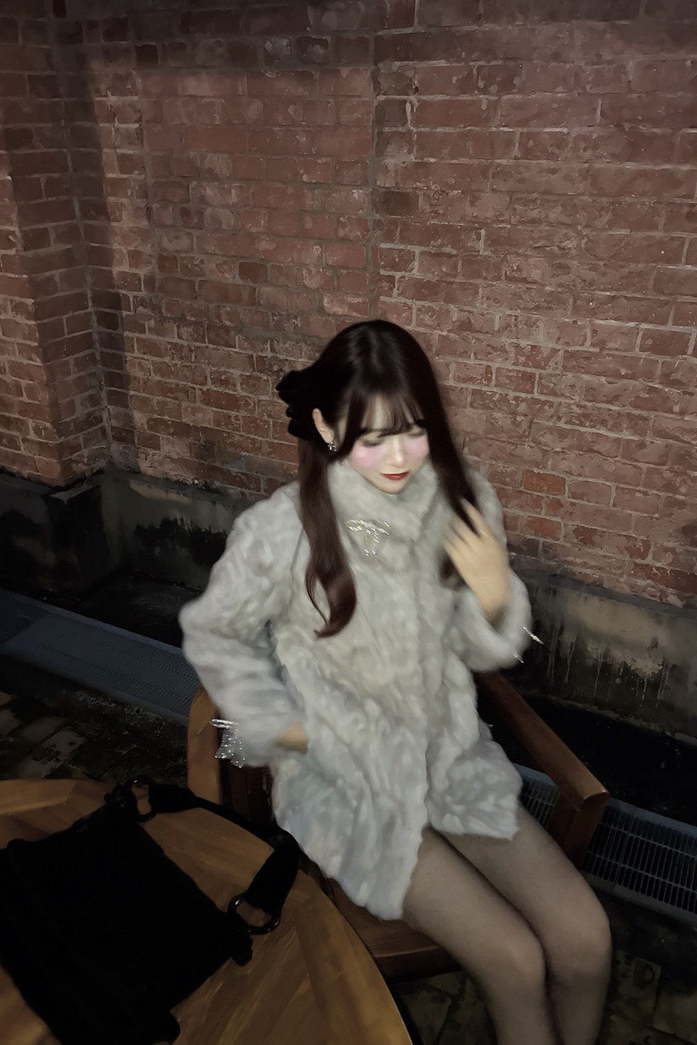 フェイクファーブローチコート KR30037