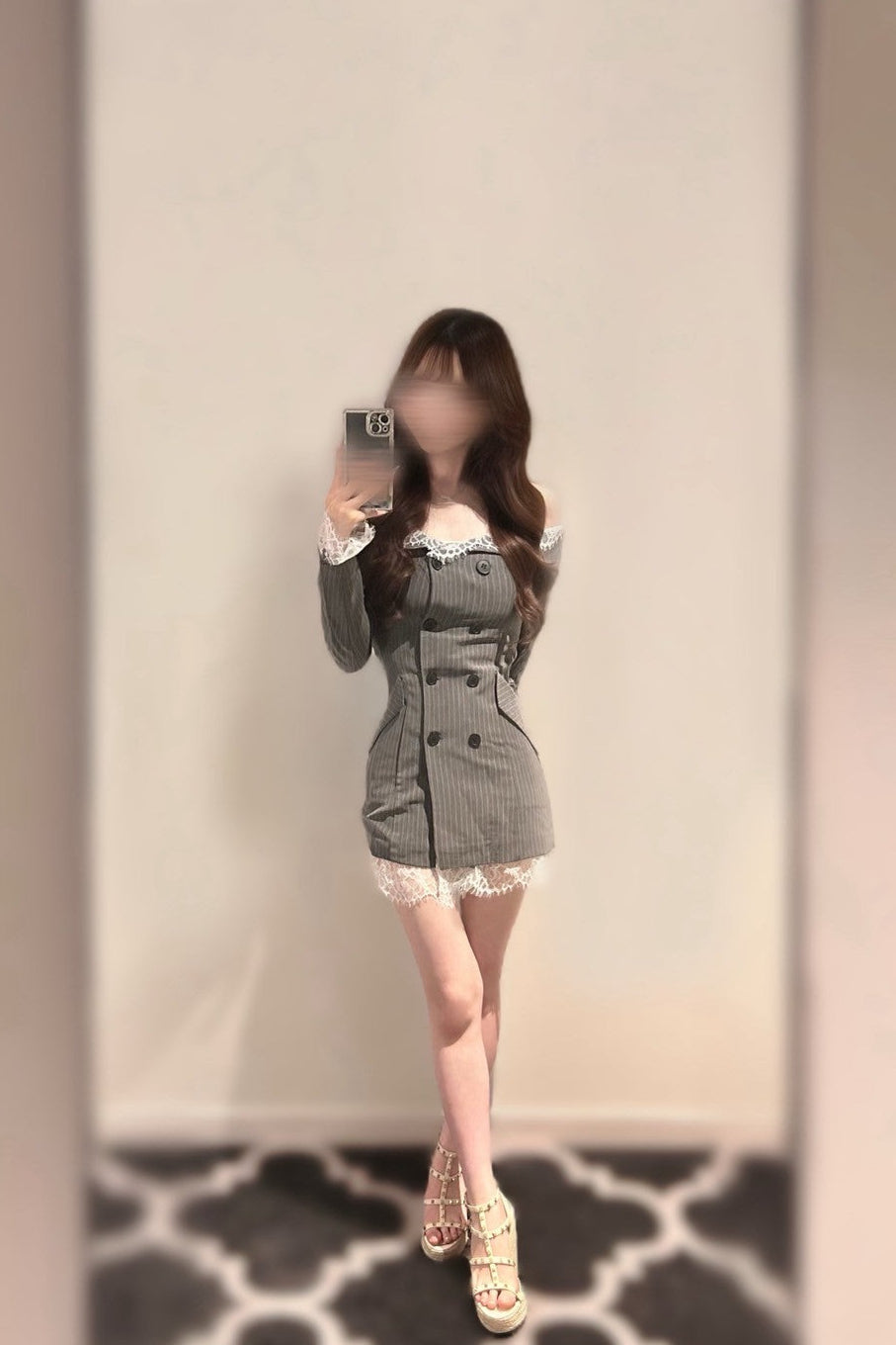 レースオフショルタイトワンピース KR10363