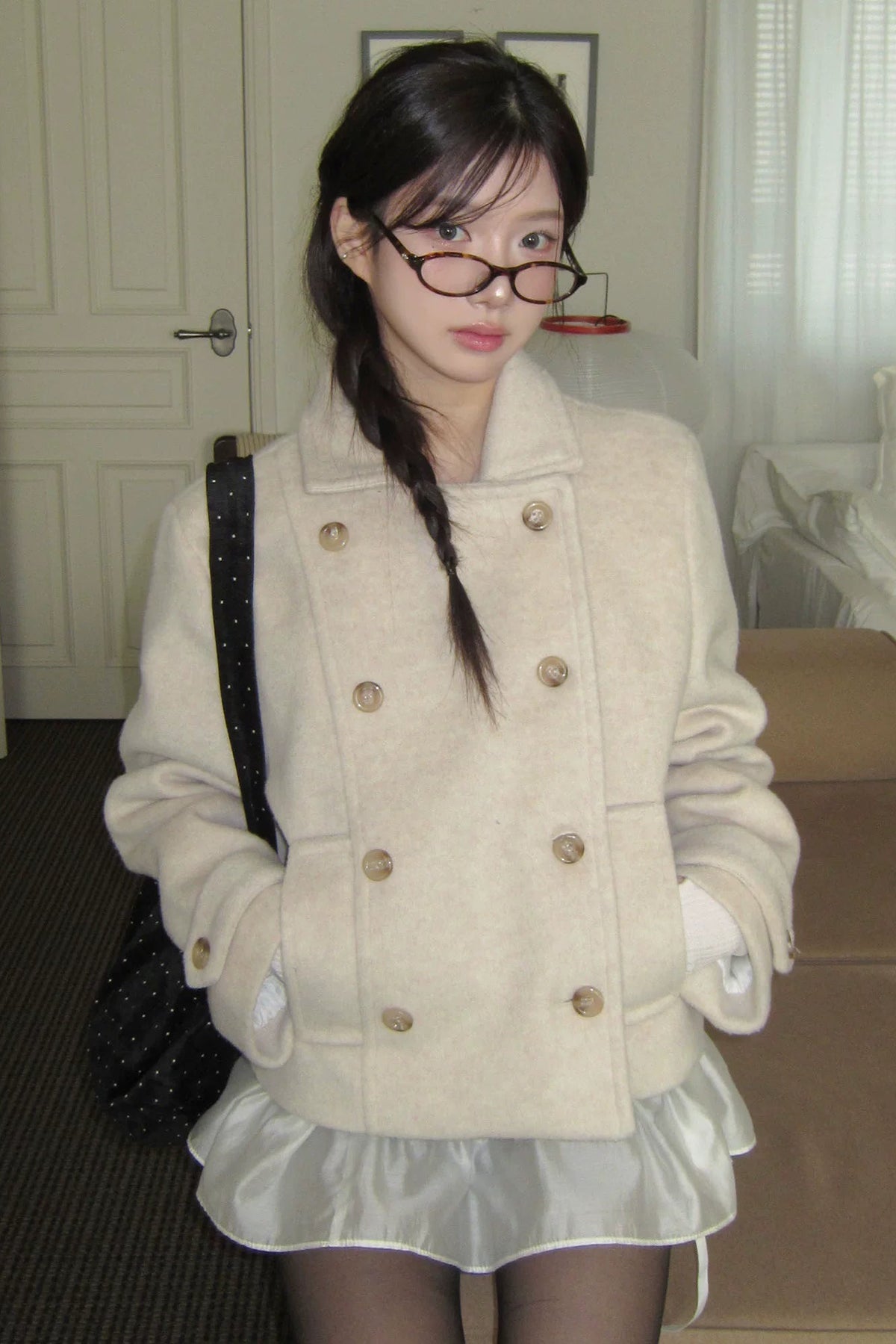 ダブルブレストウールショートピーコート KR16111