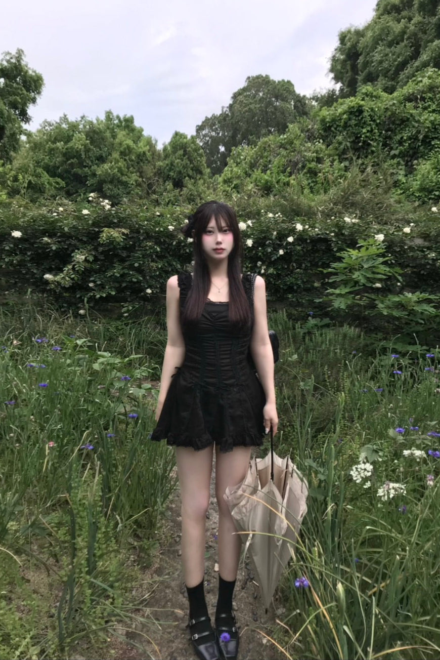 ブラックレースアップワンピース KR10084