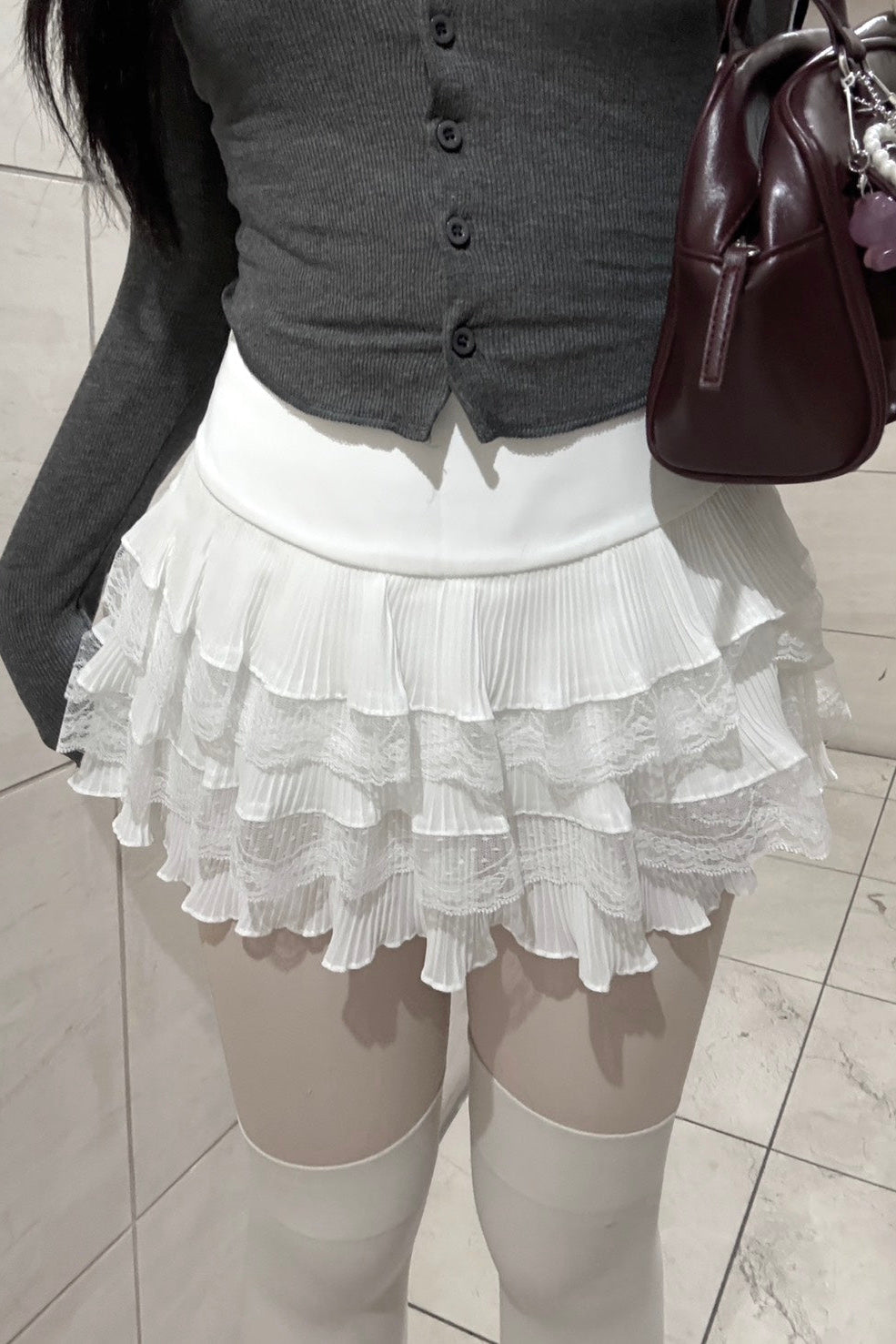 レースティアードプリーツミニスカート KR12549