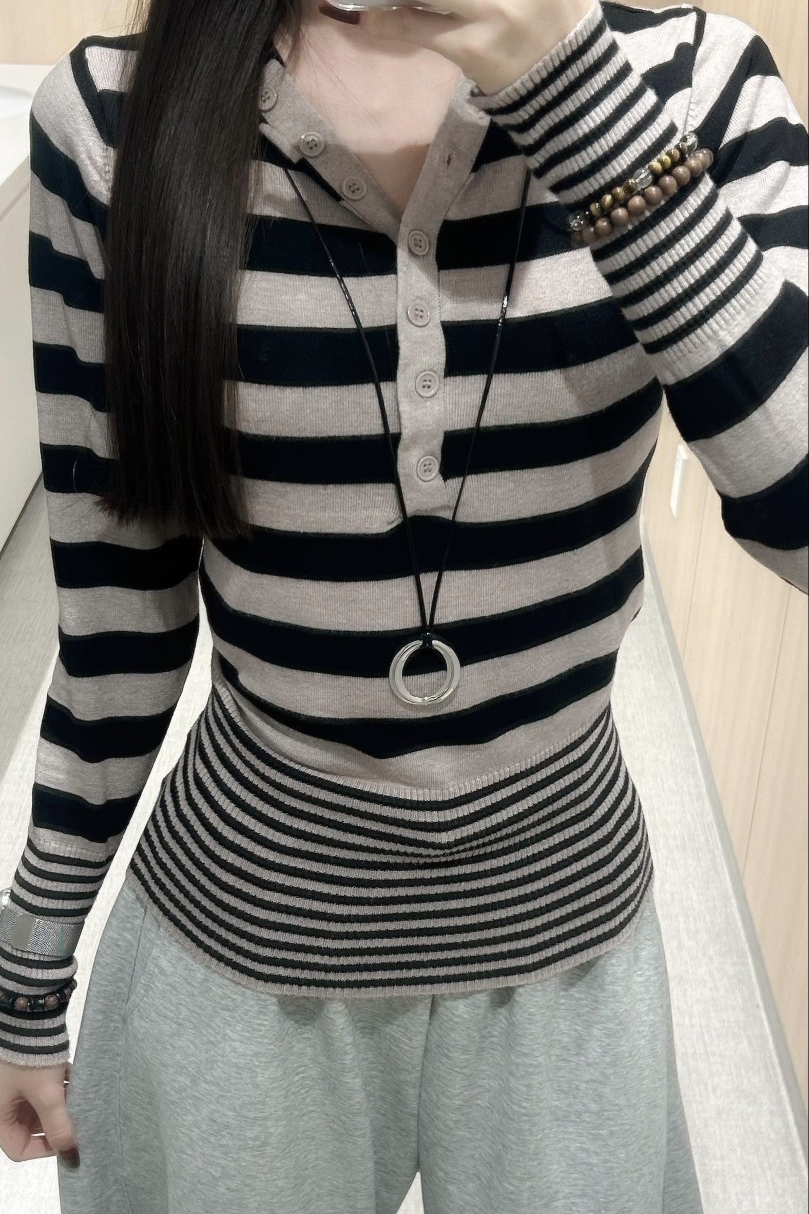 ボーダーポロニットトップス KR12627