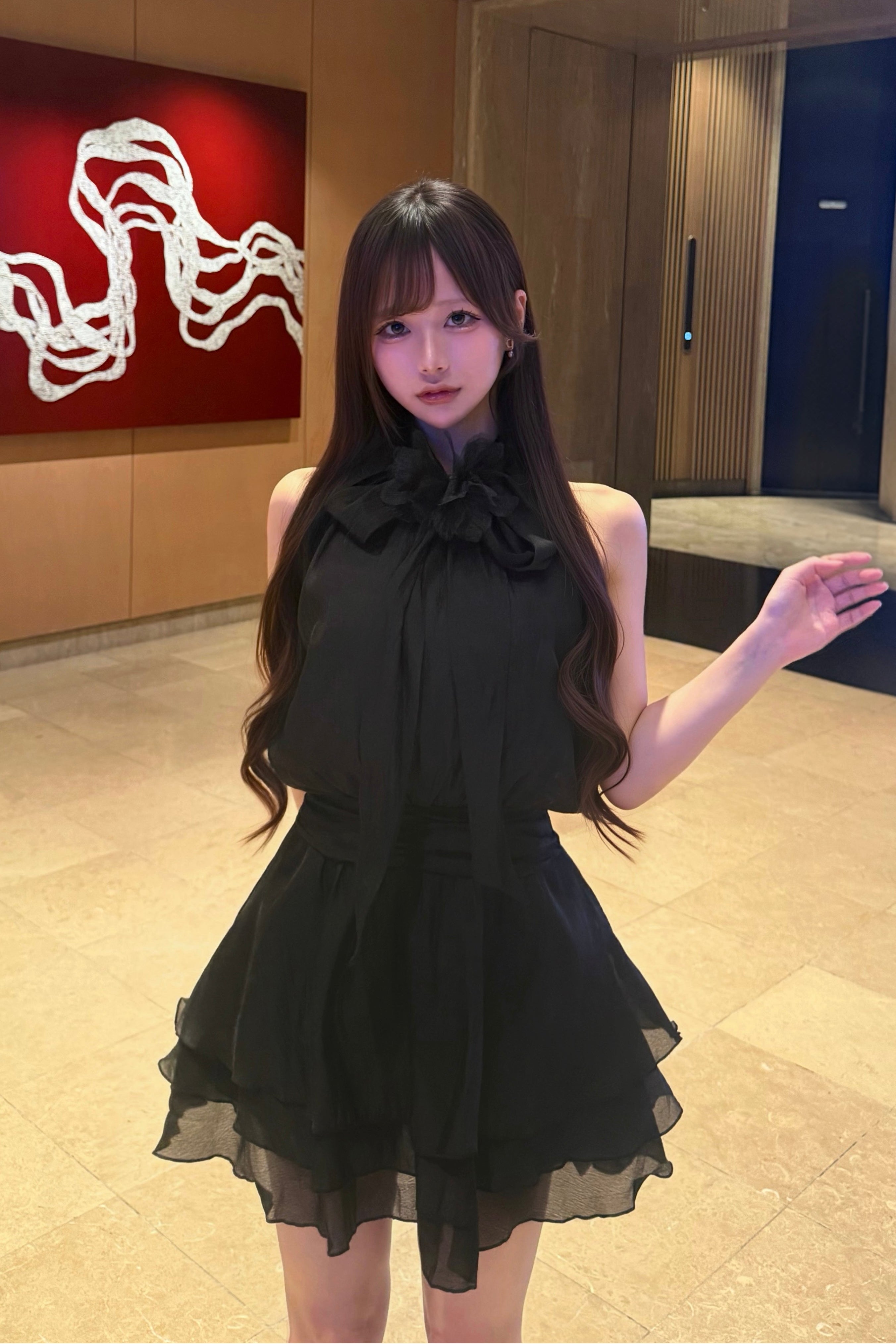 リボンシースルーティアードワンピース KR14871