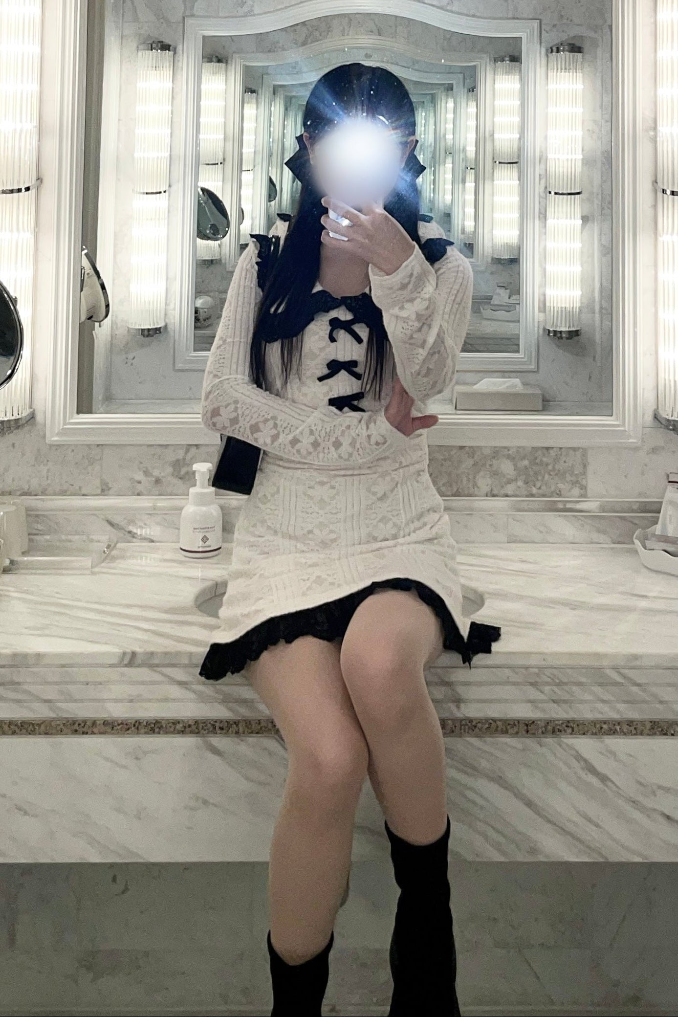 バイカラーレースアップワンピース KR13560