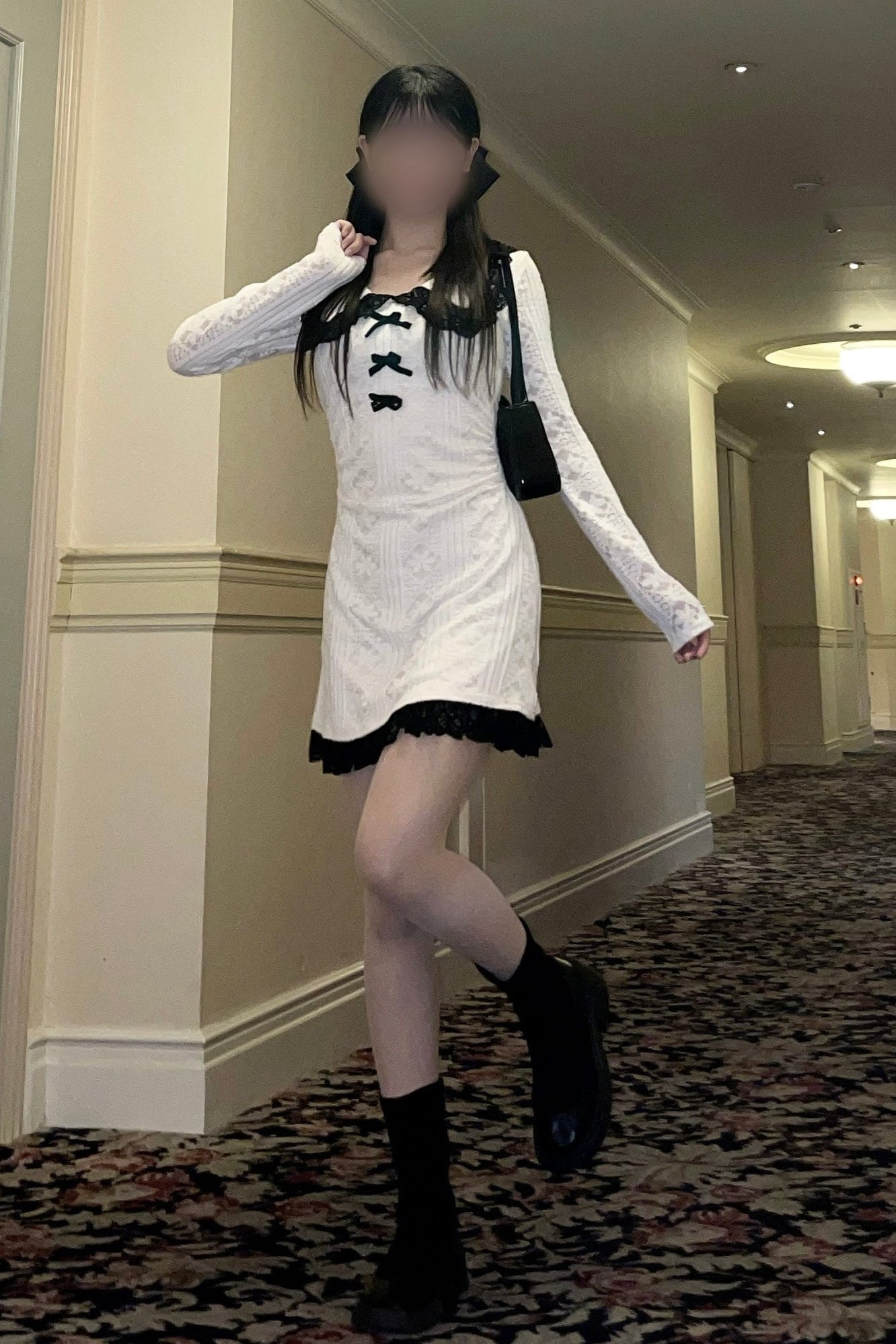 バイカラーレースアップワンピース KR13560