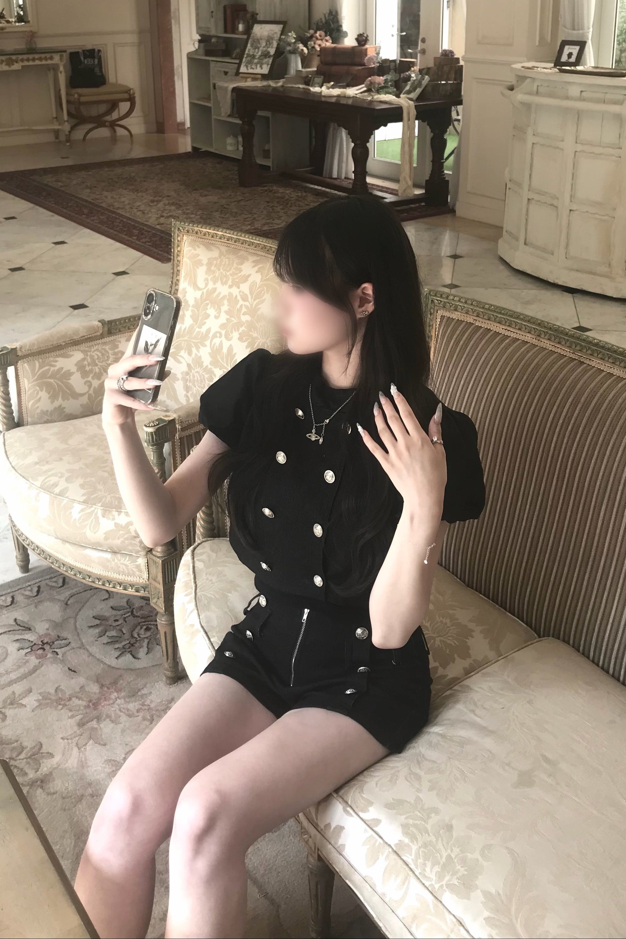 ダブルボタンパフスリーブクロップドセットアップ KR30660