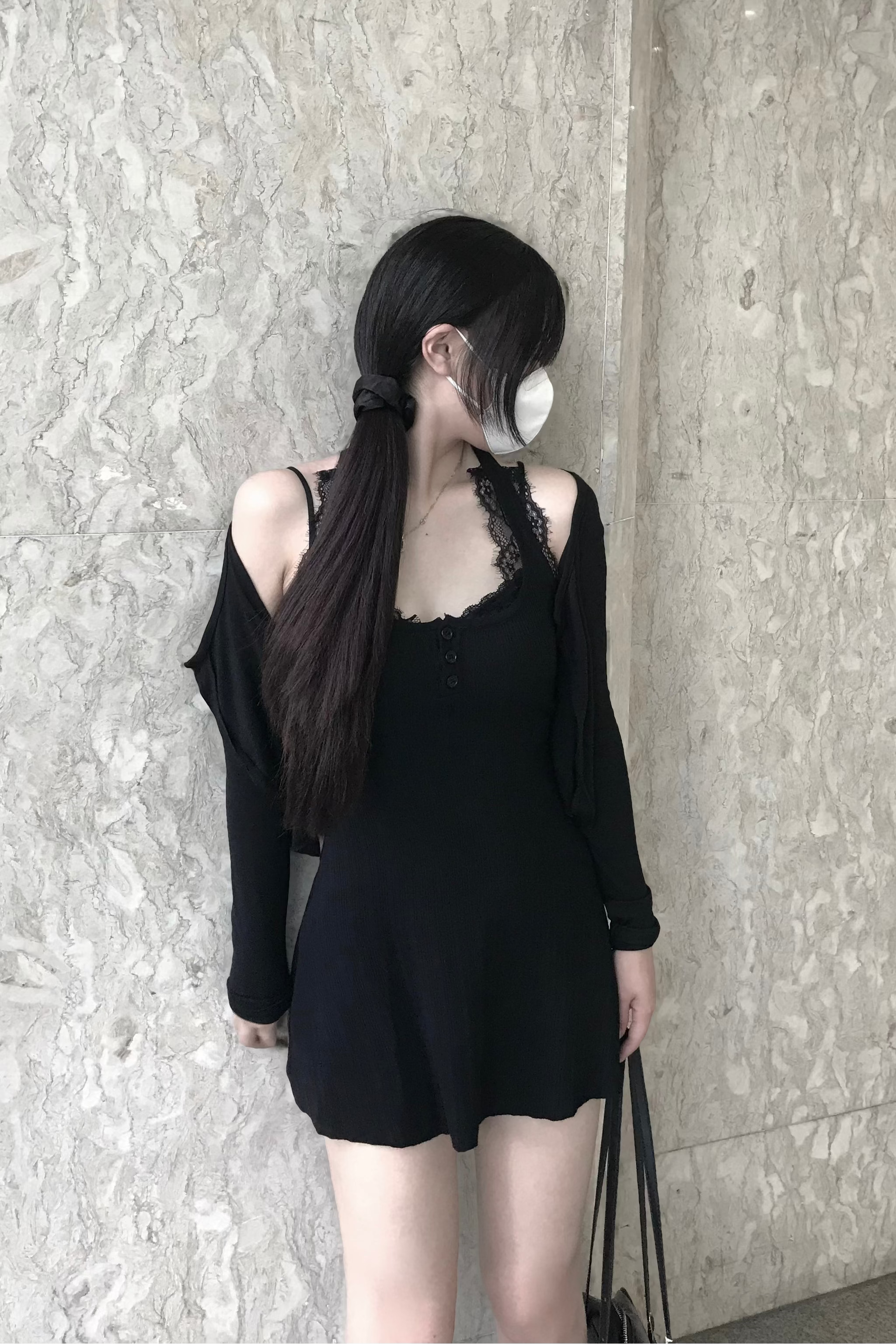 レーストリムリブニットフロントボタンワンピース KR15792