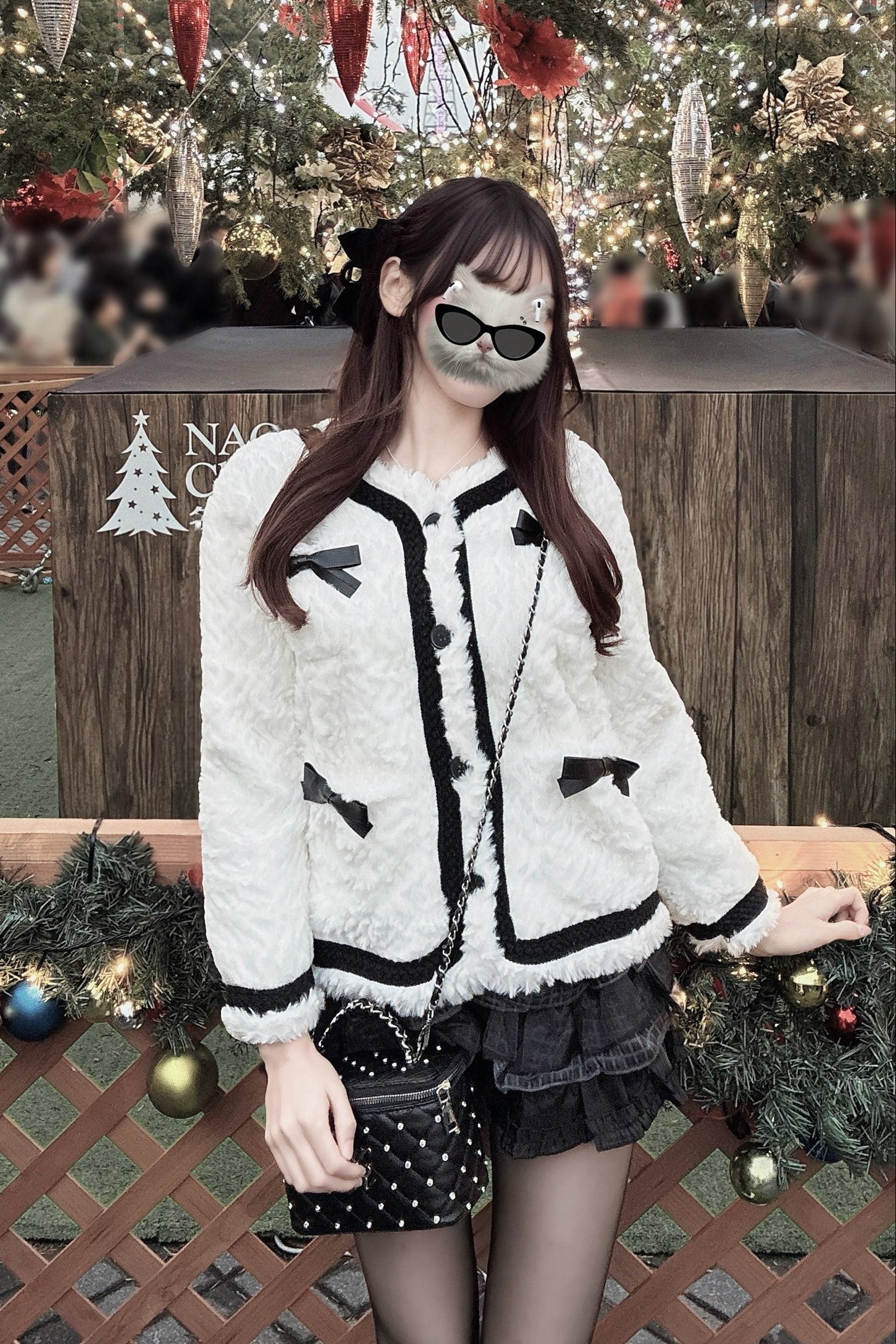 バイカラーリボンファーコート KR30286