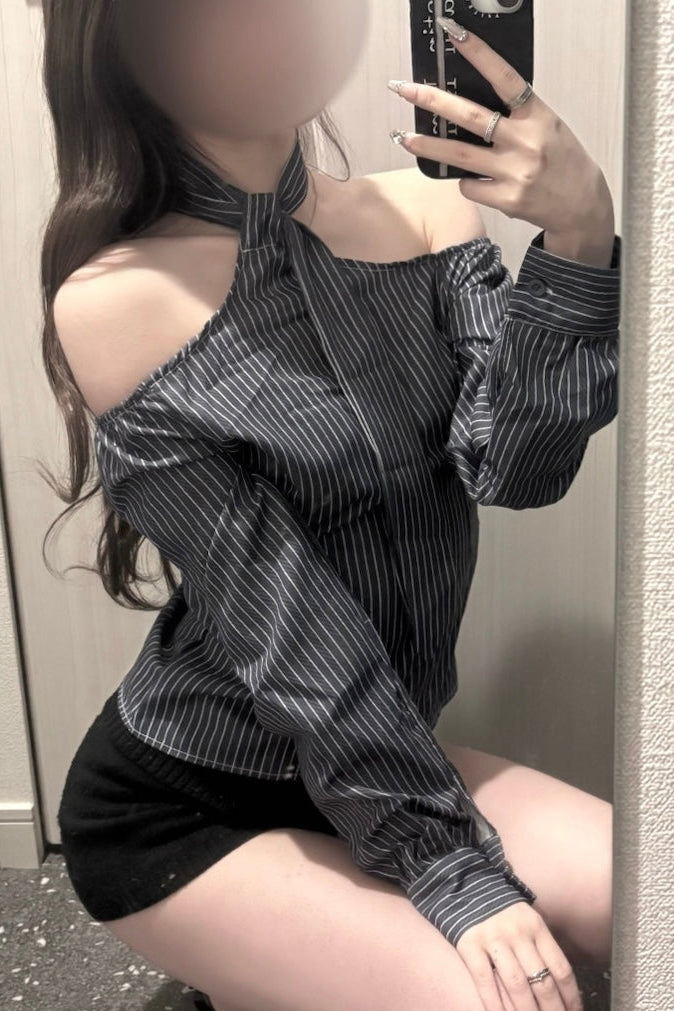 ストライプオフショルダ―ブラウス KR14349