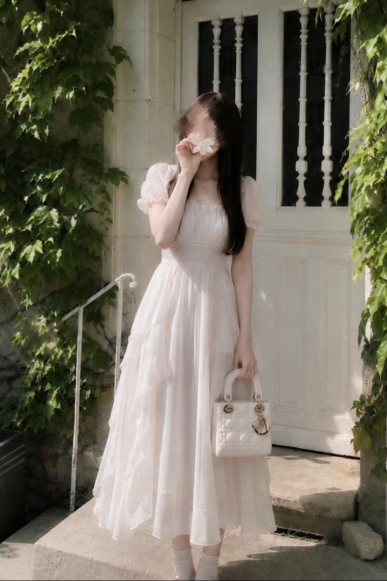 シフォンパフスリーブロングワンピース KR15608