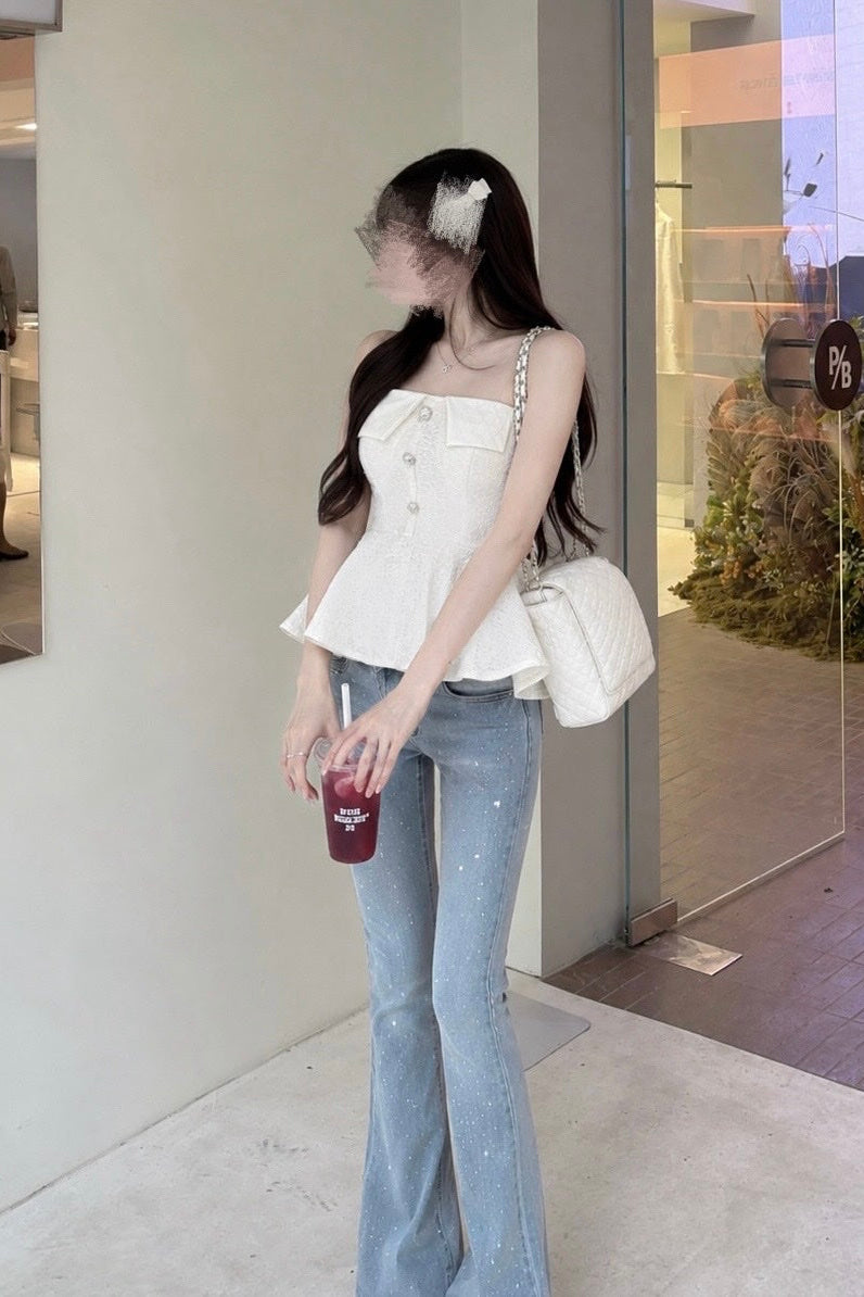 ラインストーンフレアパンツ KR15607