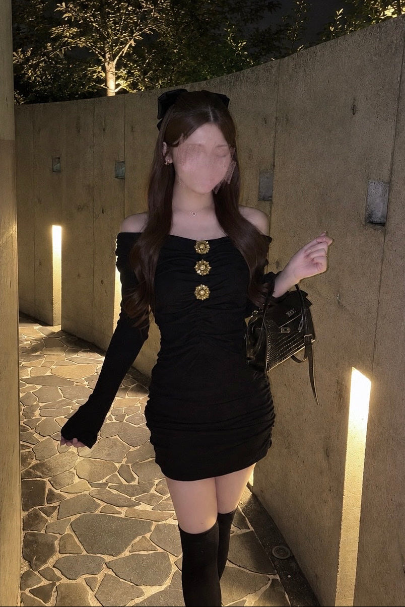 ビジューオフショルタイトワンピース KR15999