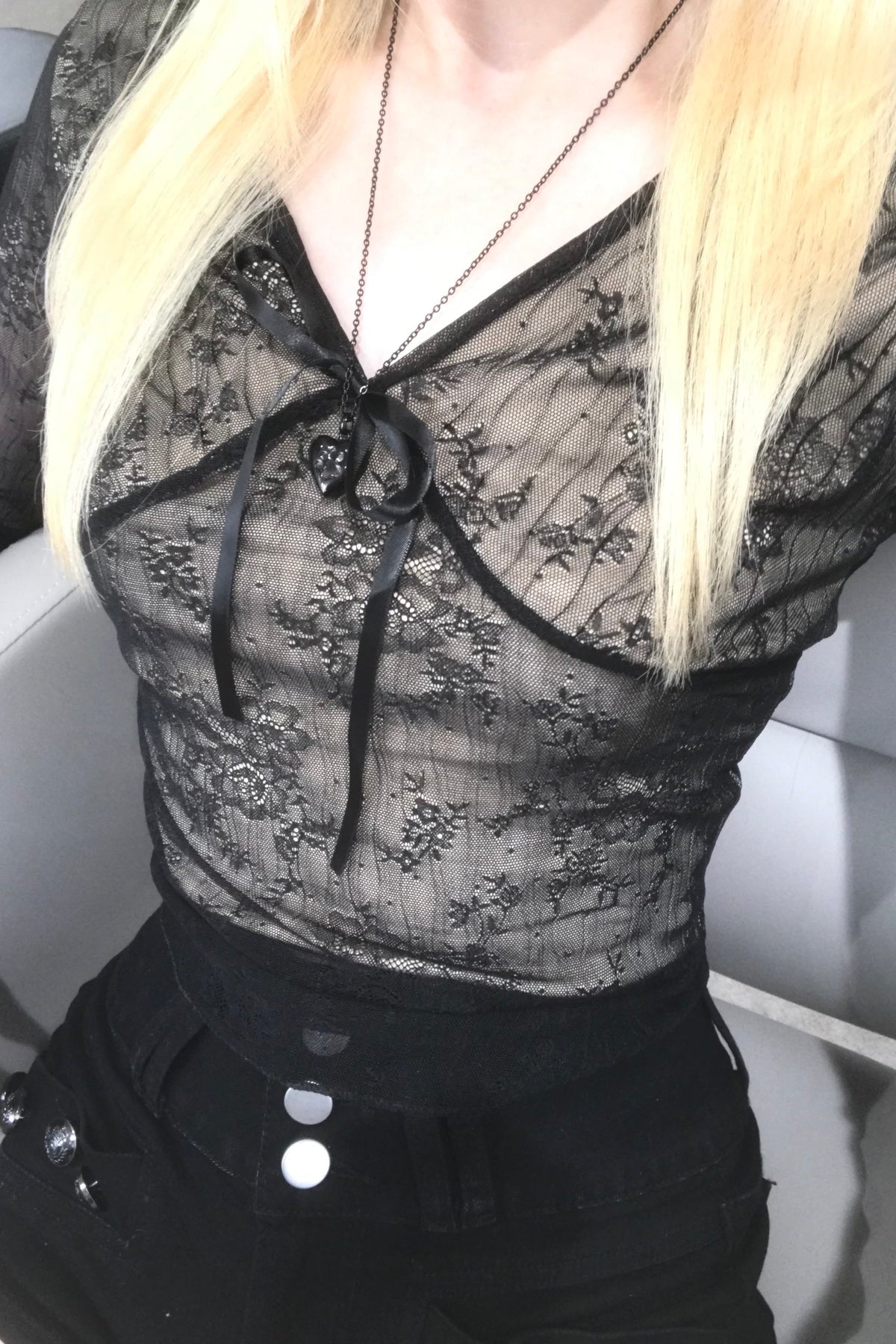シアーレースVネッククロップドトップス KR15932