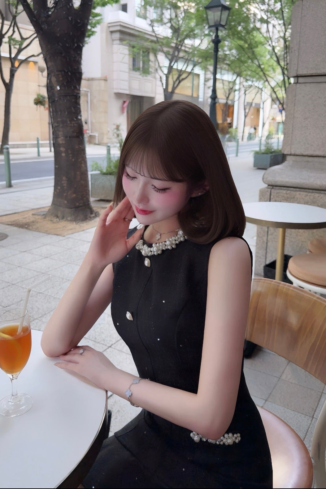 パールネックツイードフリルワンピース KR14857