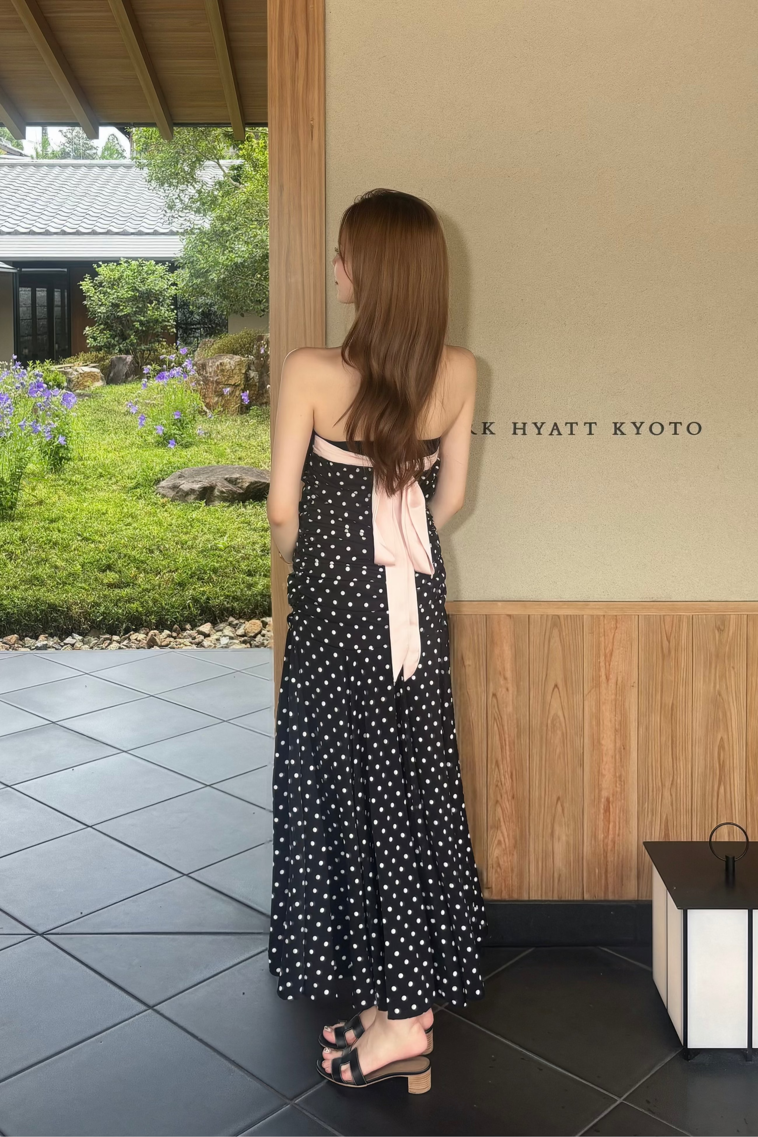 リボンドットロングワンピース KR15217