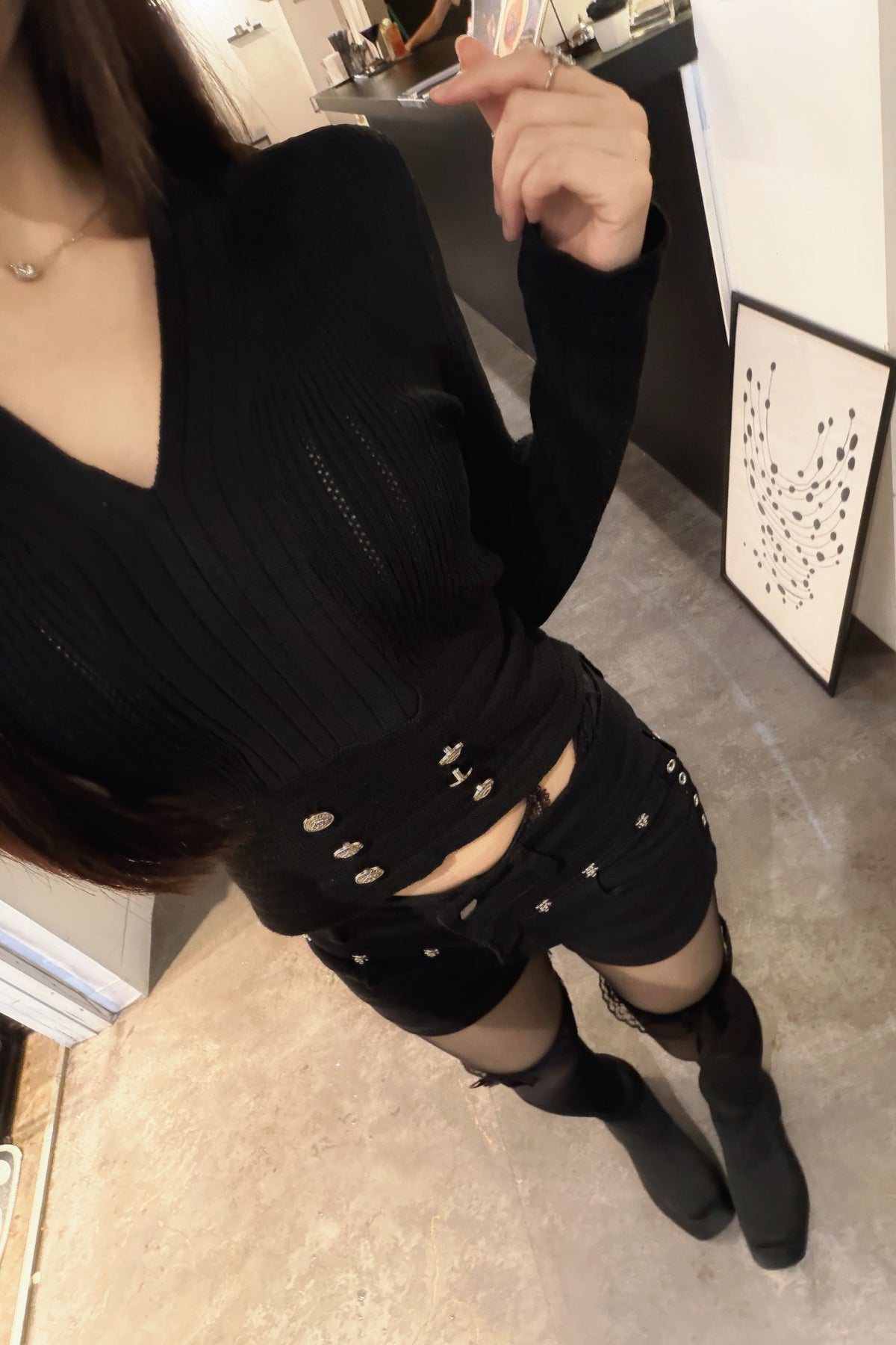 Vネックダブルボタンリブニット KR15983