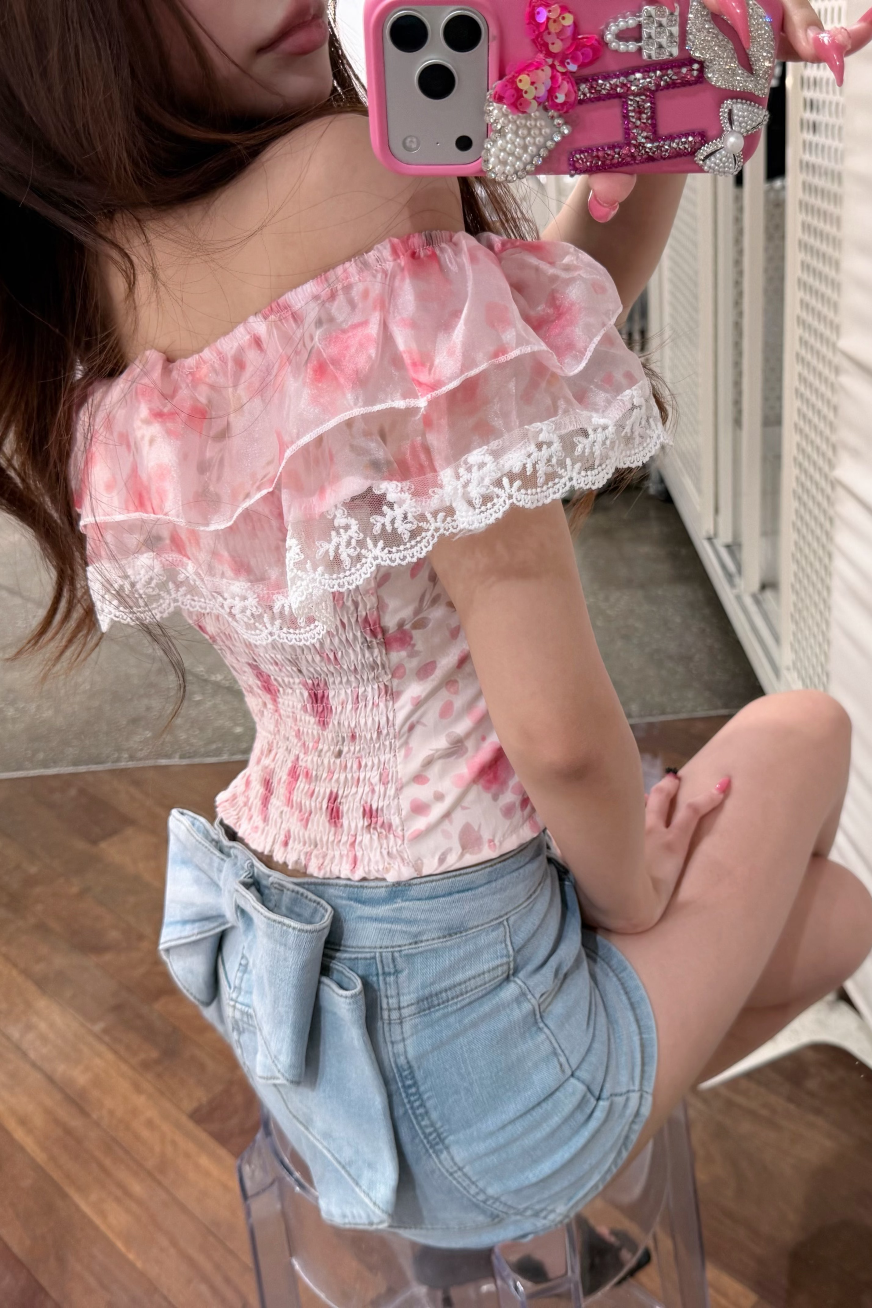 バックリボンデニムショートパンツ KR15428