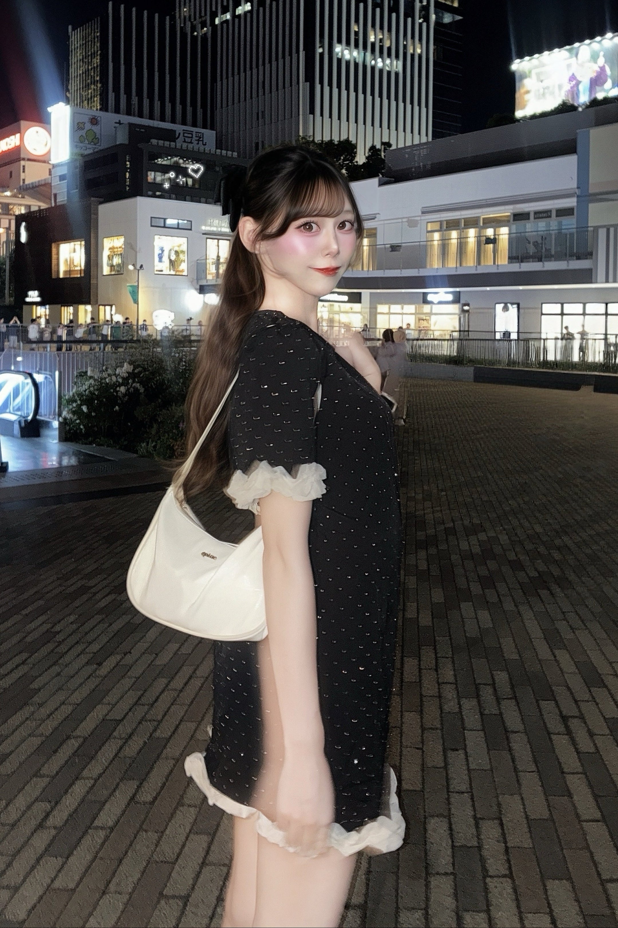 ラメビジューパフスリーブフリルワンピース KR15825