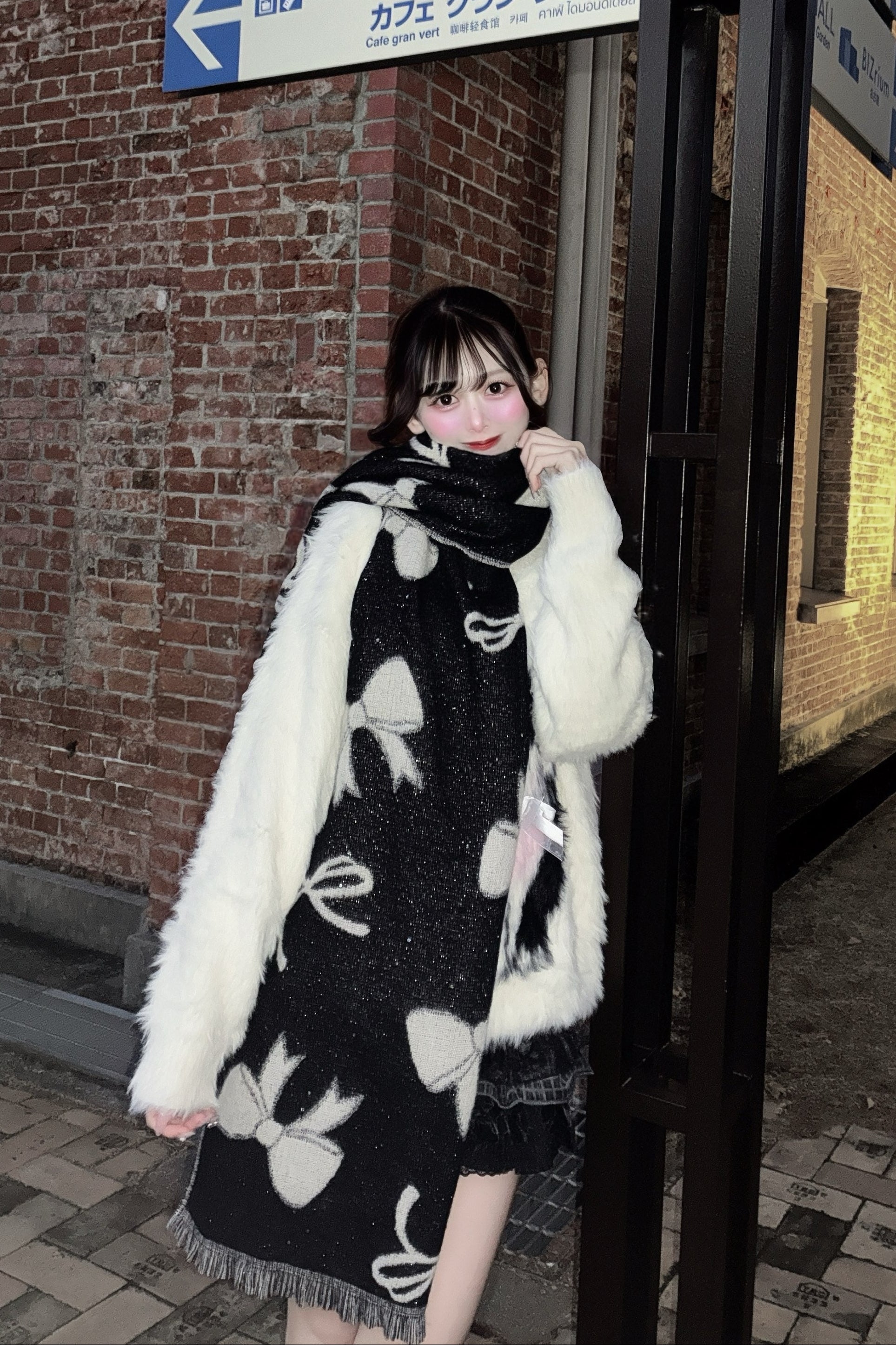 リボンモチーフニットマフラー KR13958