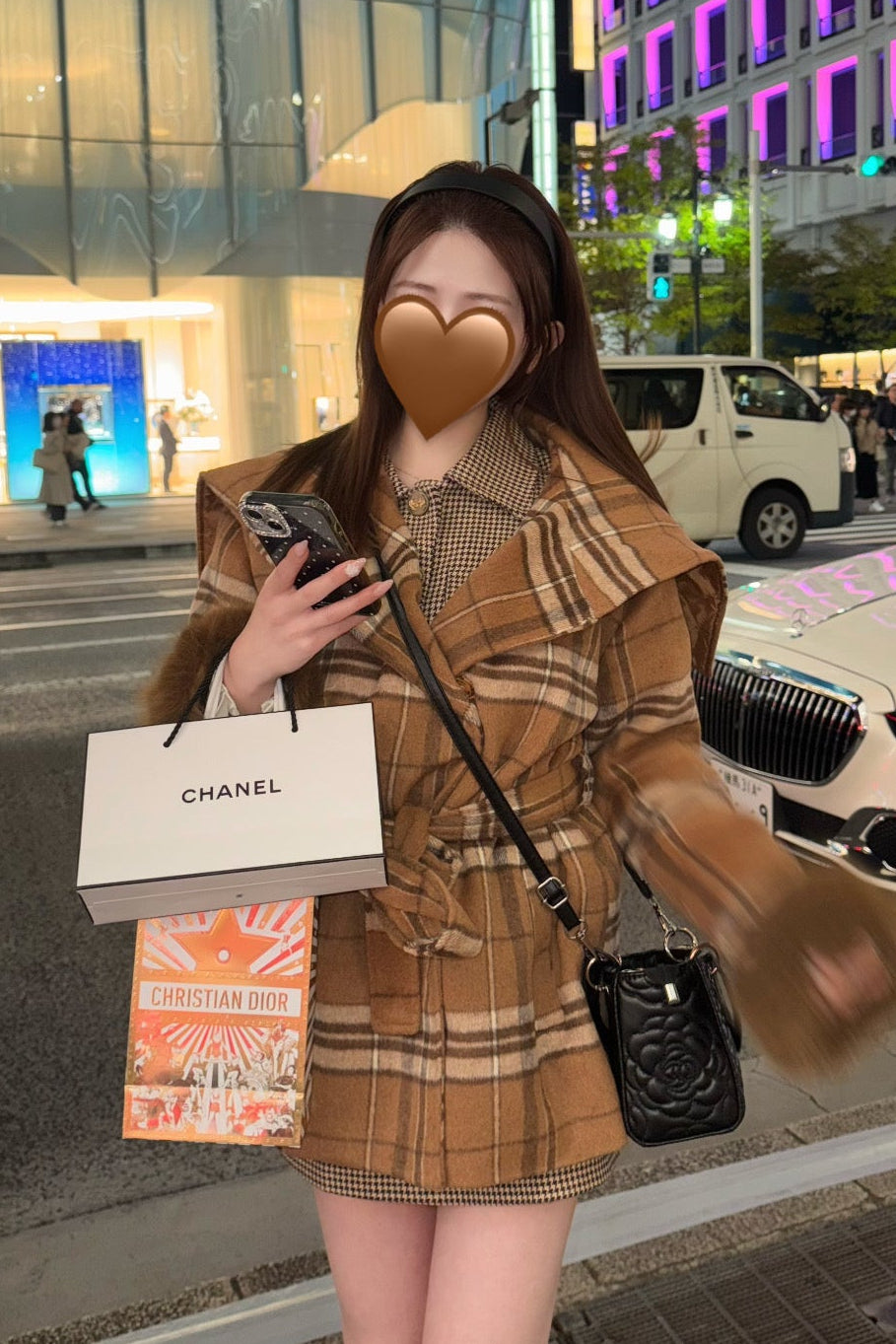 スリーブファーチェックコート KR30108