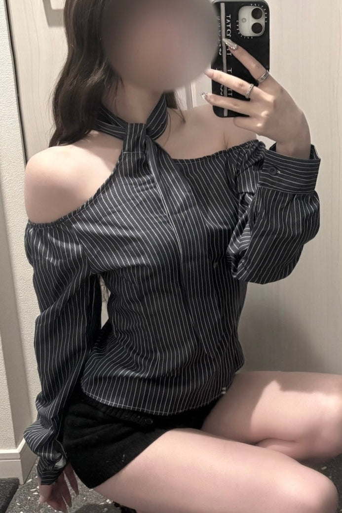 ストライプオフショルダ―ブラウス KR14349