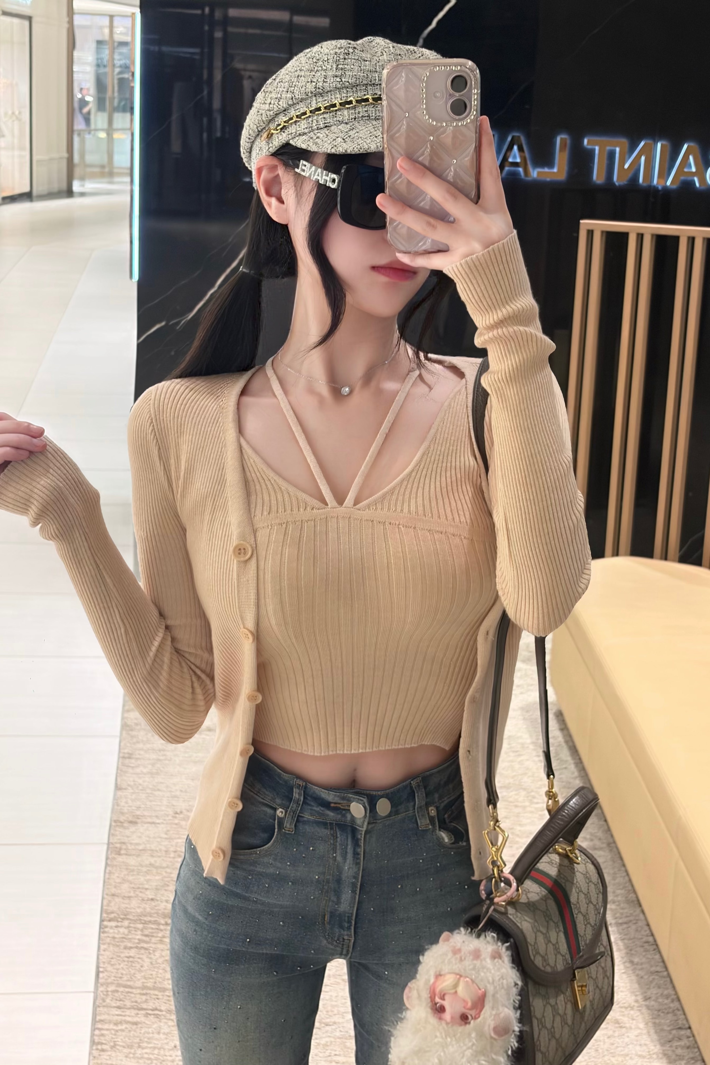 クロスストラップリブニカーディガンセット KR15987