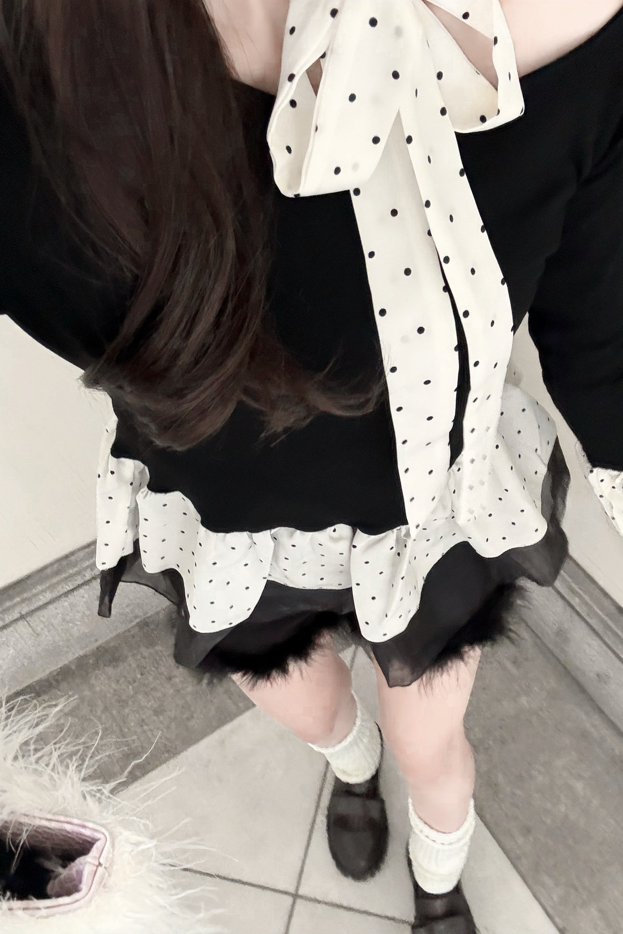ワンオフショルドットフリルトップス KR30468