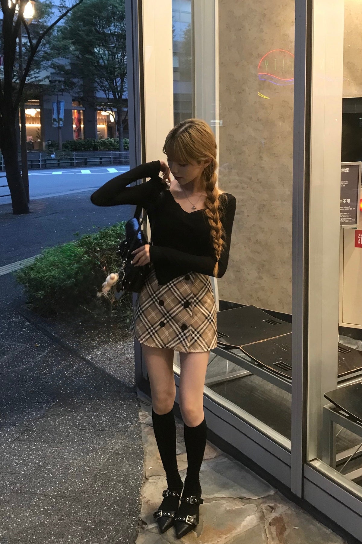 タータンチェックダブルボタンミニスカート KR15948