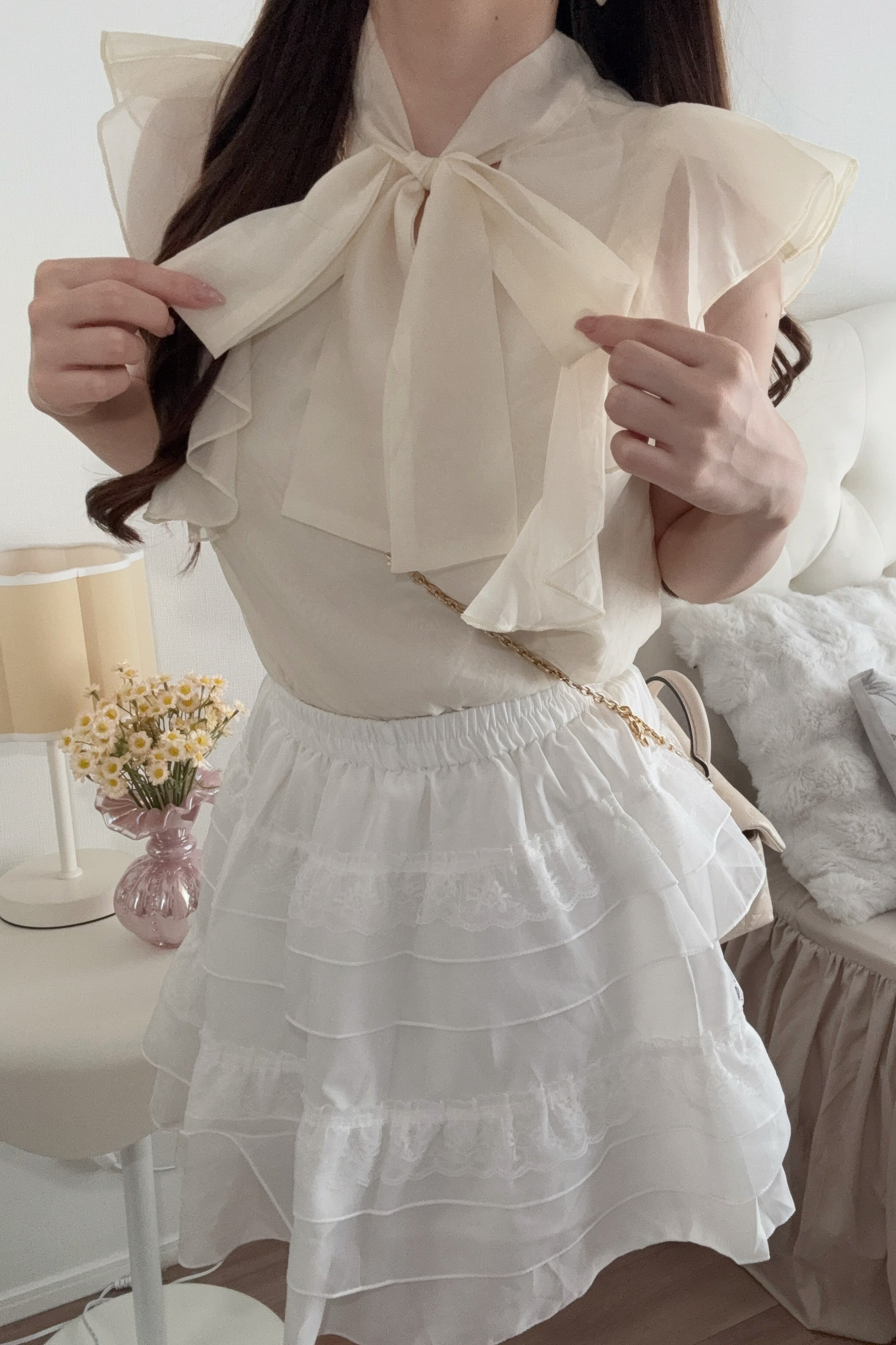 シフォンボウタイラッフルブラウス KR15377