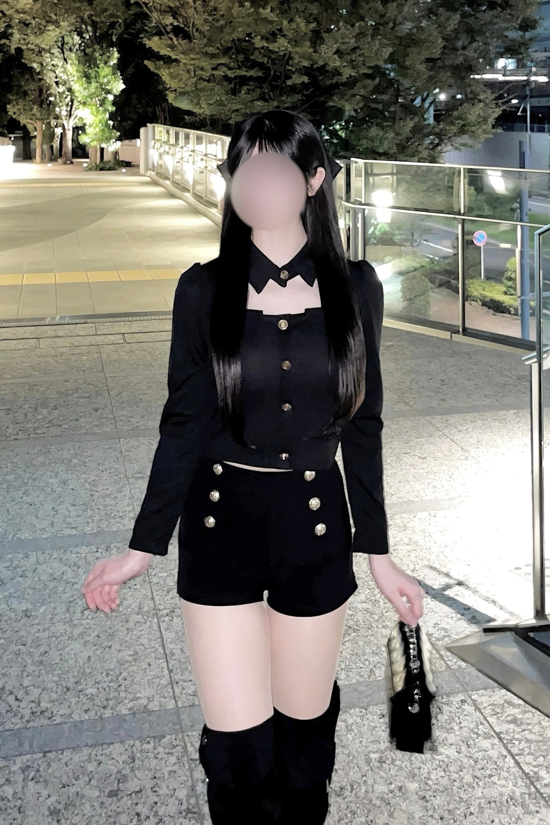 チョーカーネックカットアウトボタントップス KR15831