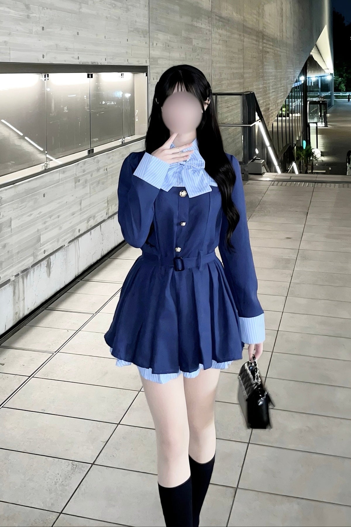 ストライプリボンフェイクレイヤードワンピース KR15839