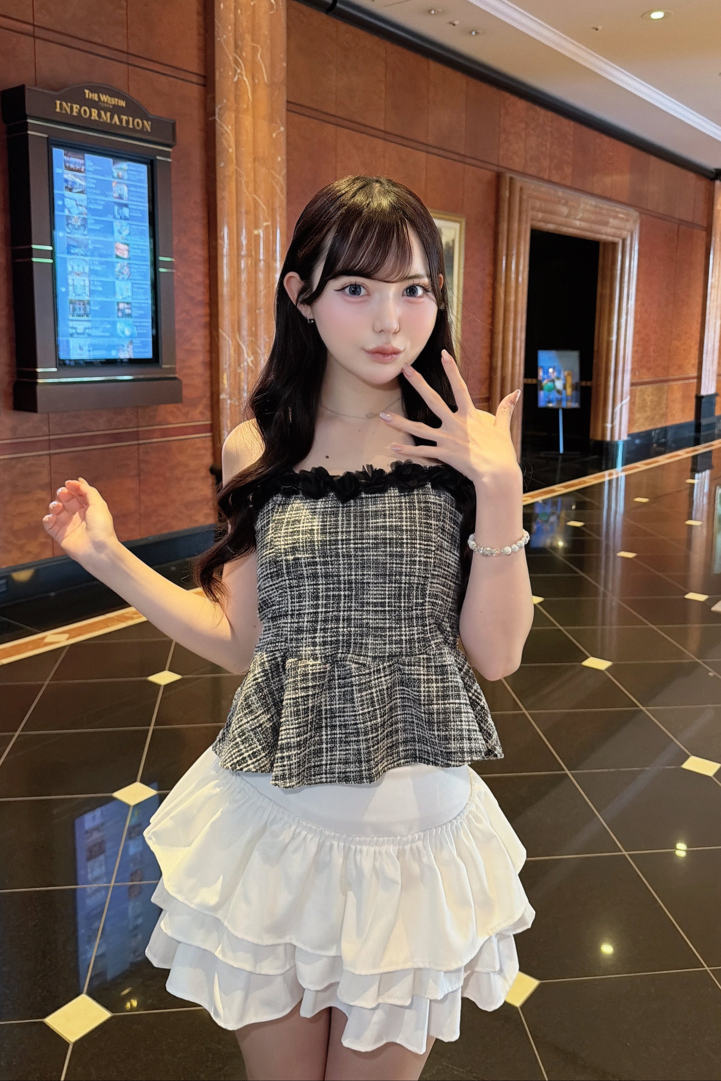 フラワーベアトップツイードペプラムビスチェ KR15524