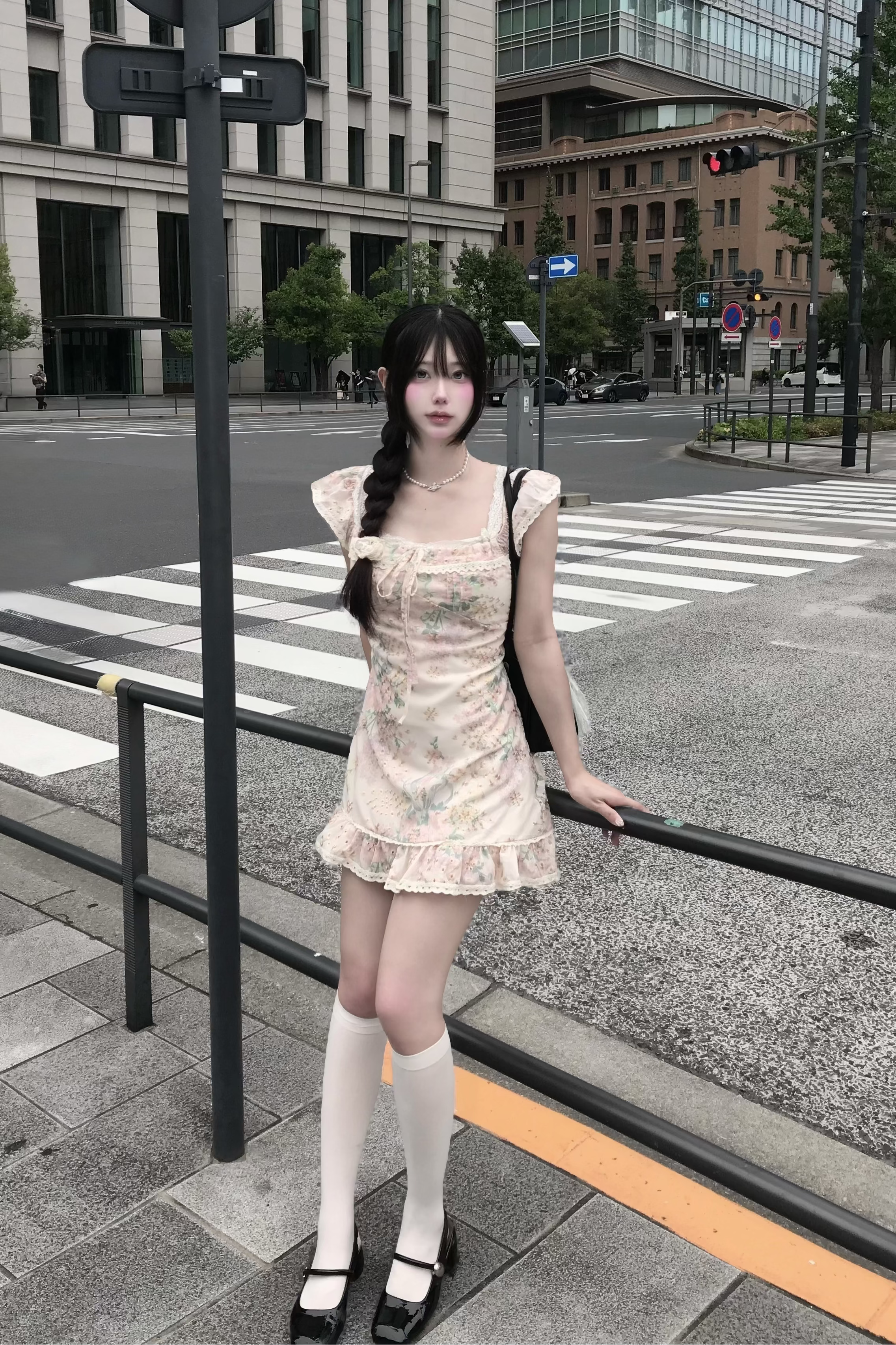 フラワーフロントリボンワンピース KR14752