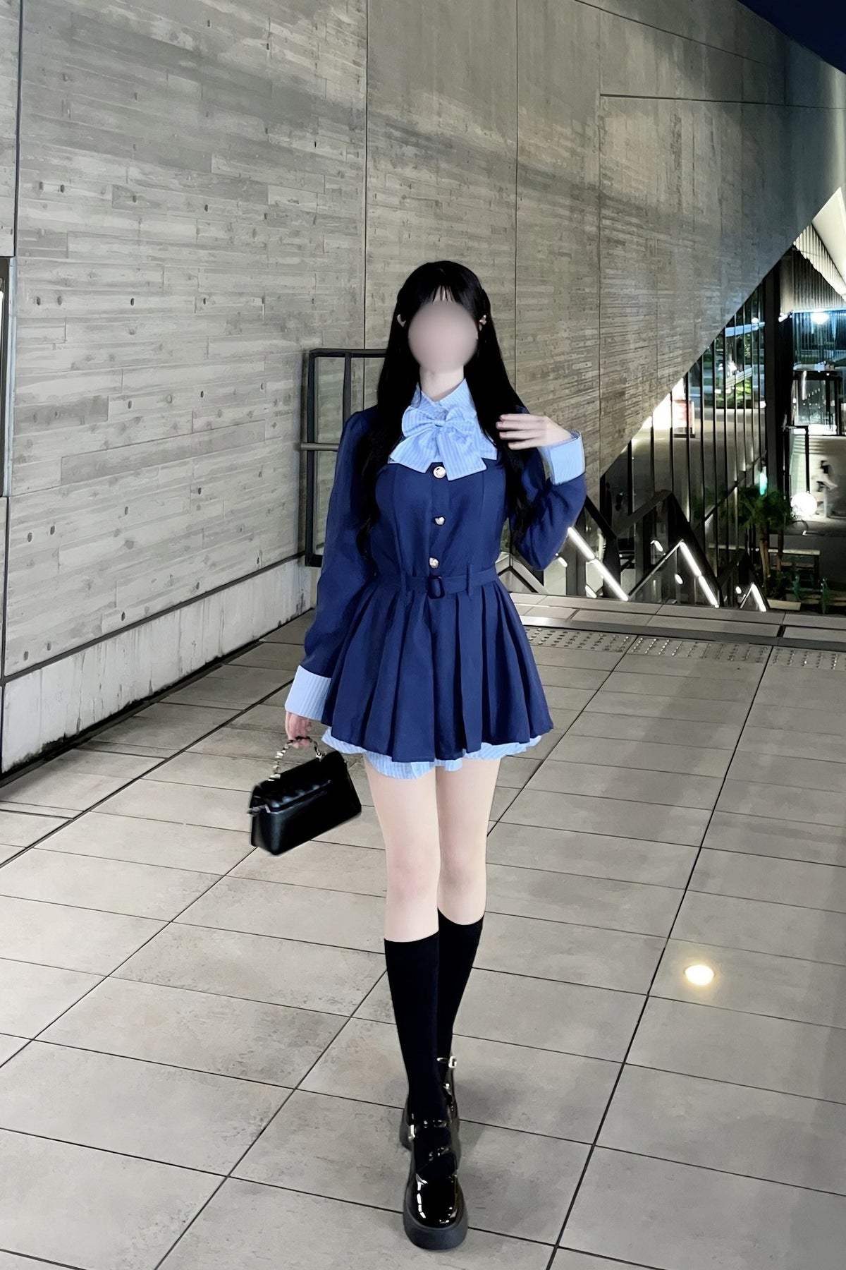 ストライプリボンフェイクレイヤードワンピース KR15839