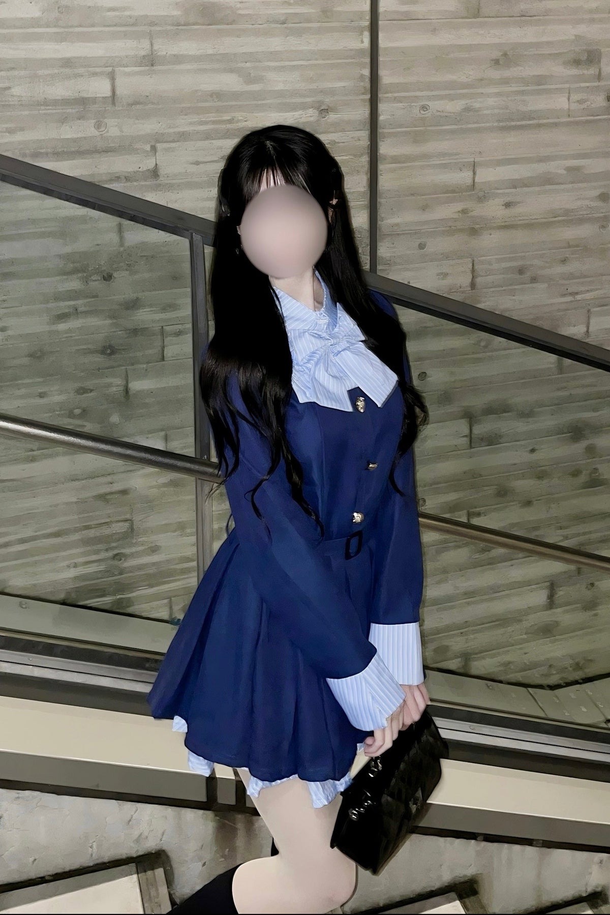 ストライプリボンフェイクレイヤードワンピース KR15839