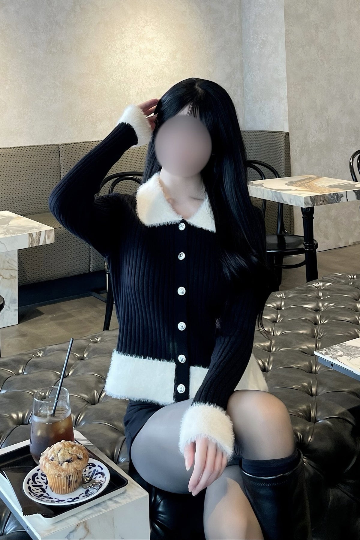 ファーバイカラーリブニットカーディガン KR16062