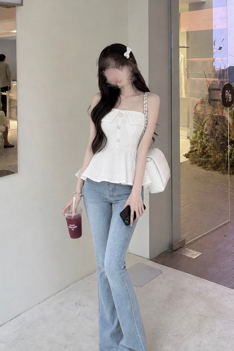 ラインストーンフレアパンツ KR15607