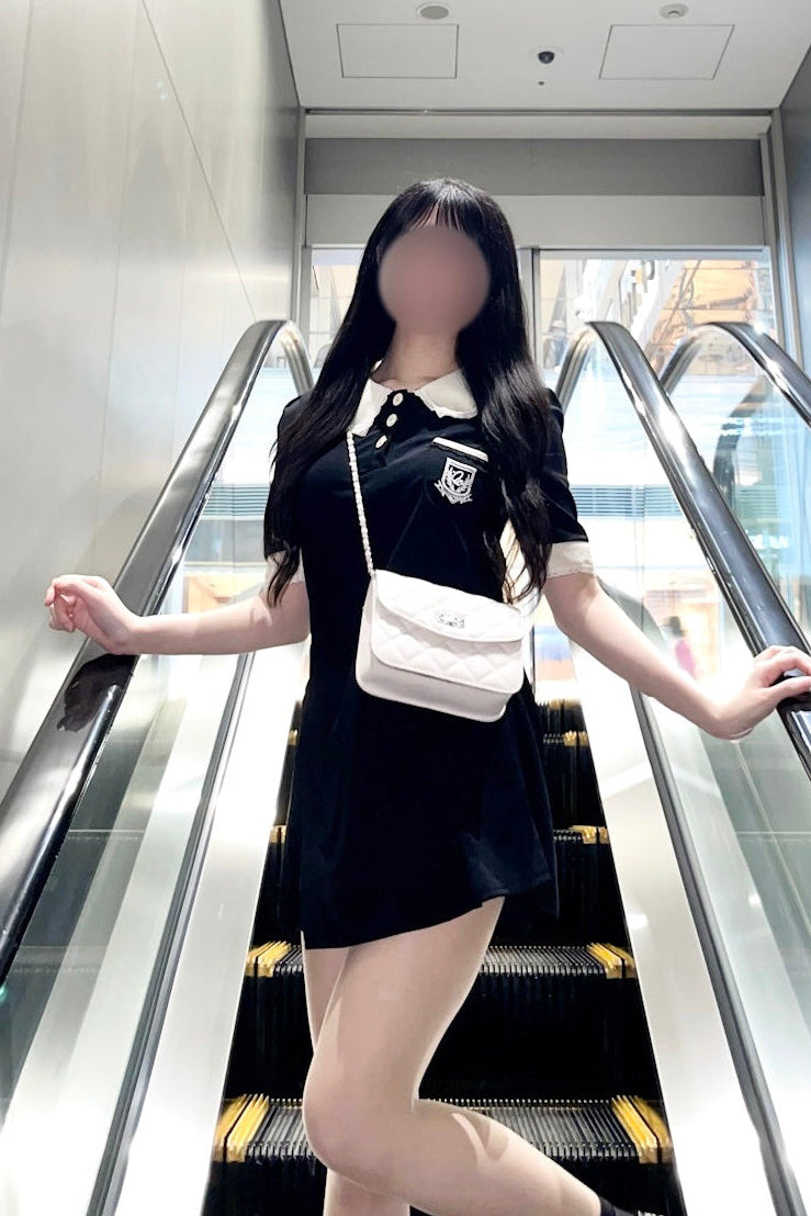 バイカラーパフスリーブワンピース KR15485