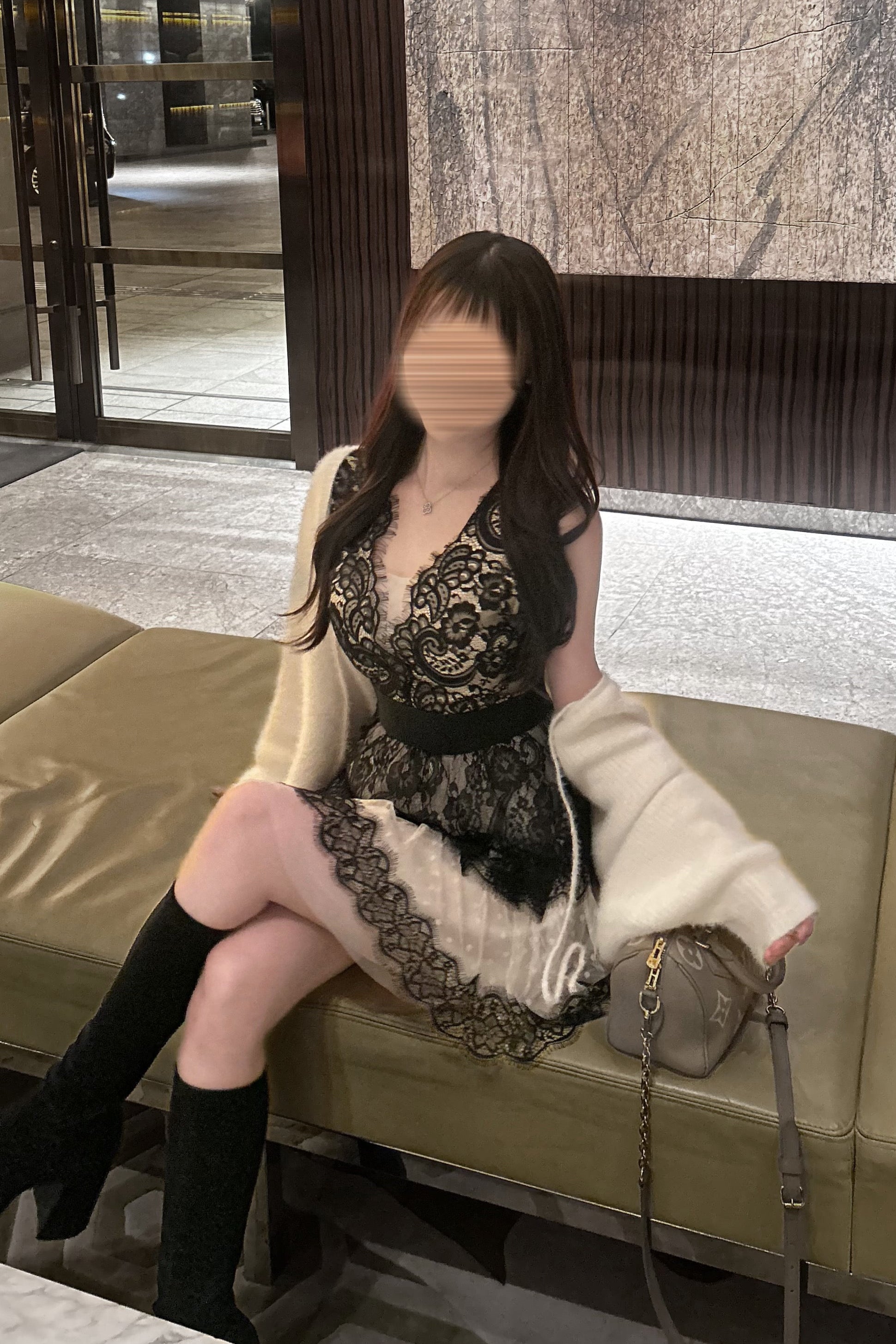 Vネックフラワーレースワンピース KR14679