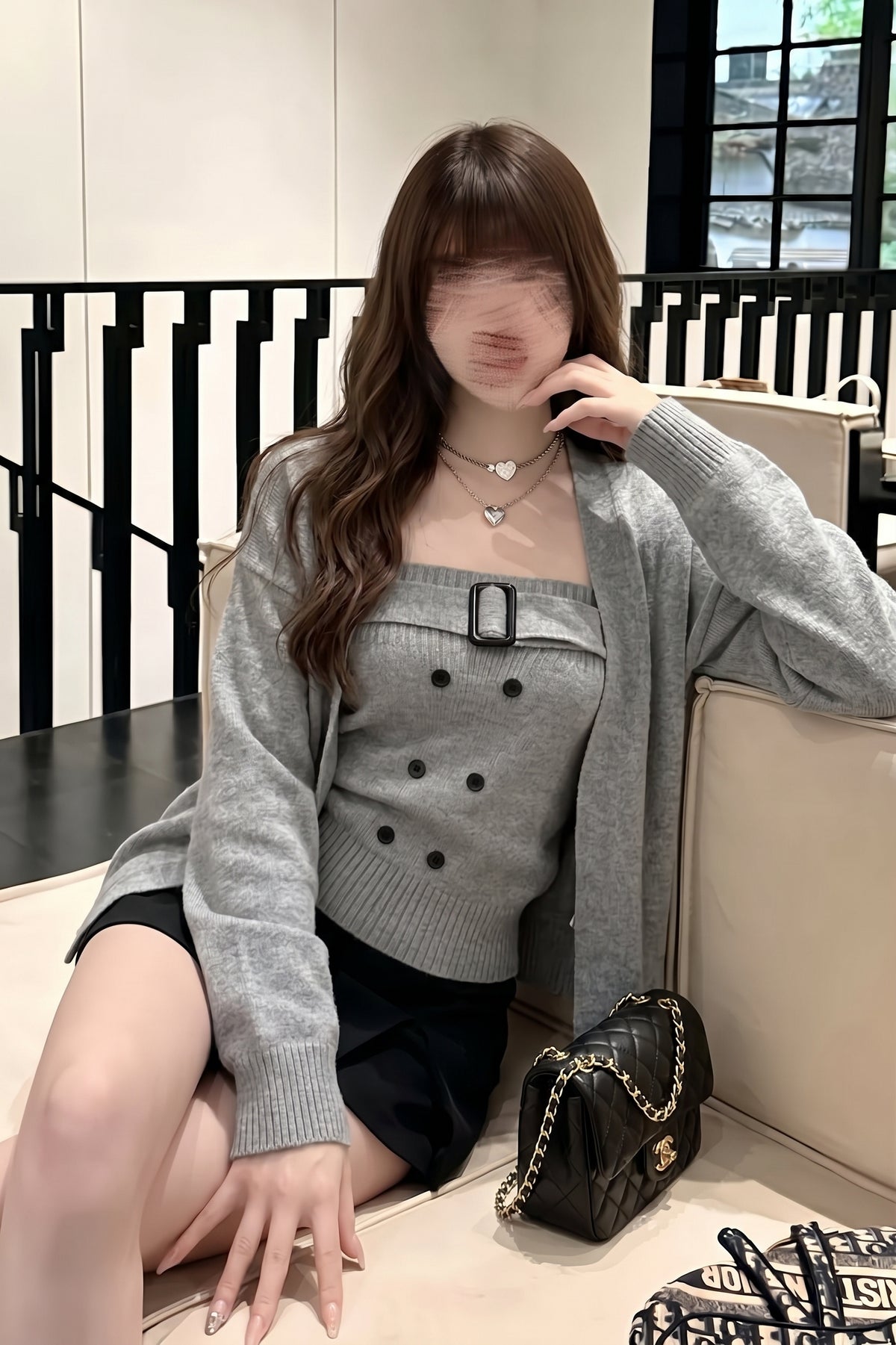 ベルトバックダブルボタンニットセット KR16106