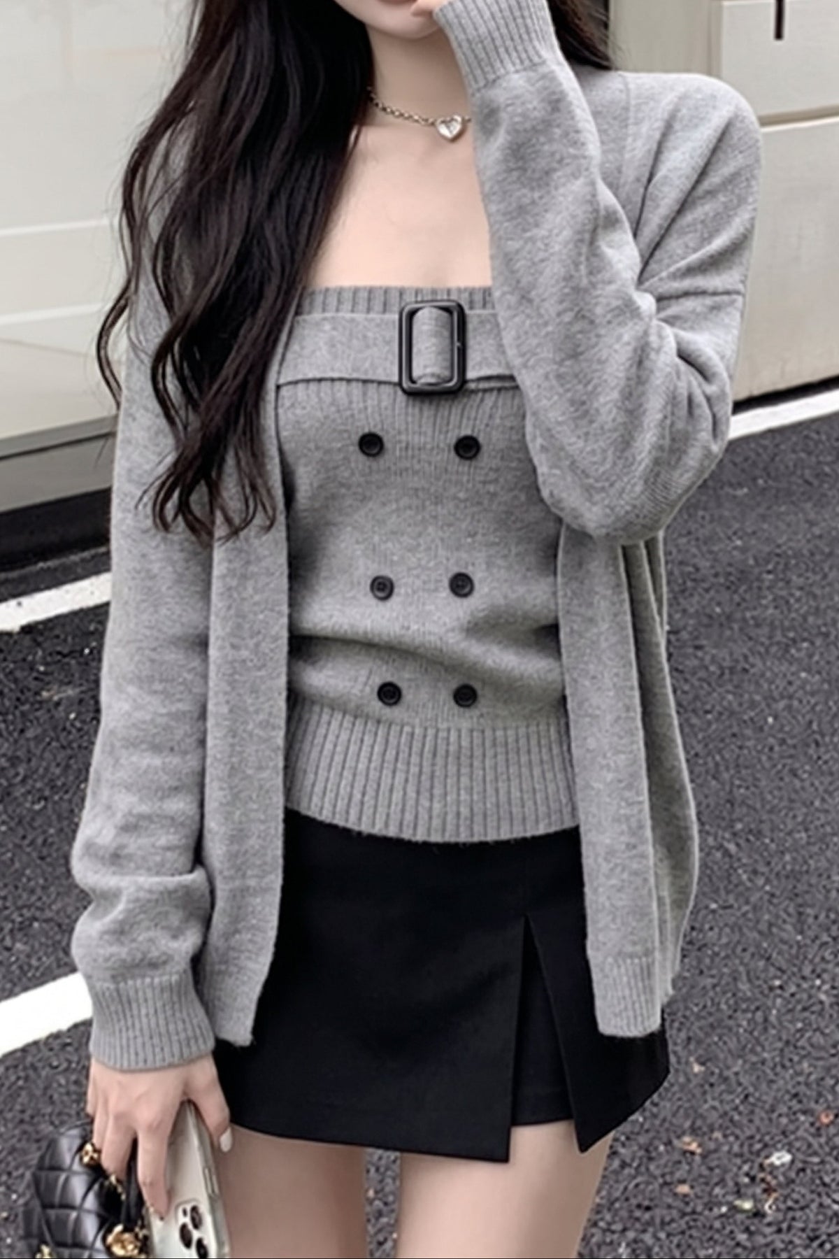 ベルトバックダブルボタンニットセット KR16106