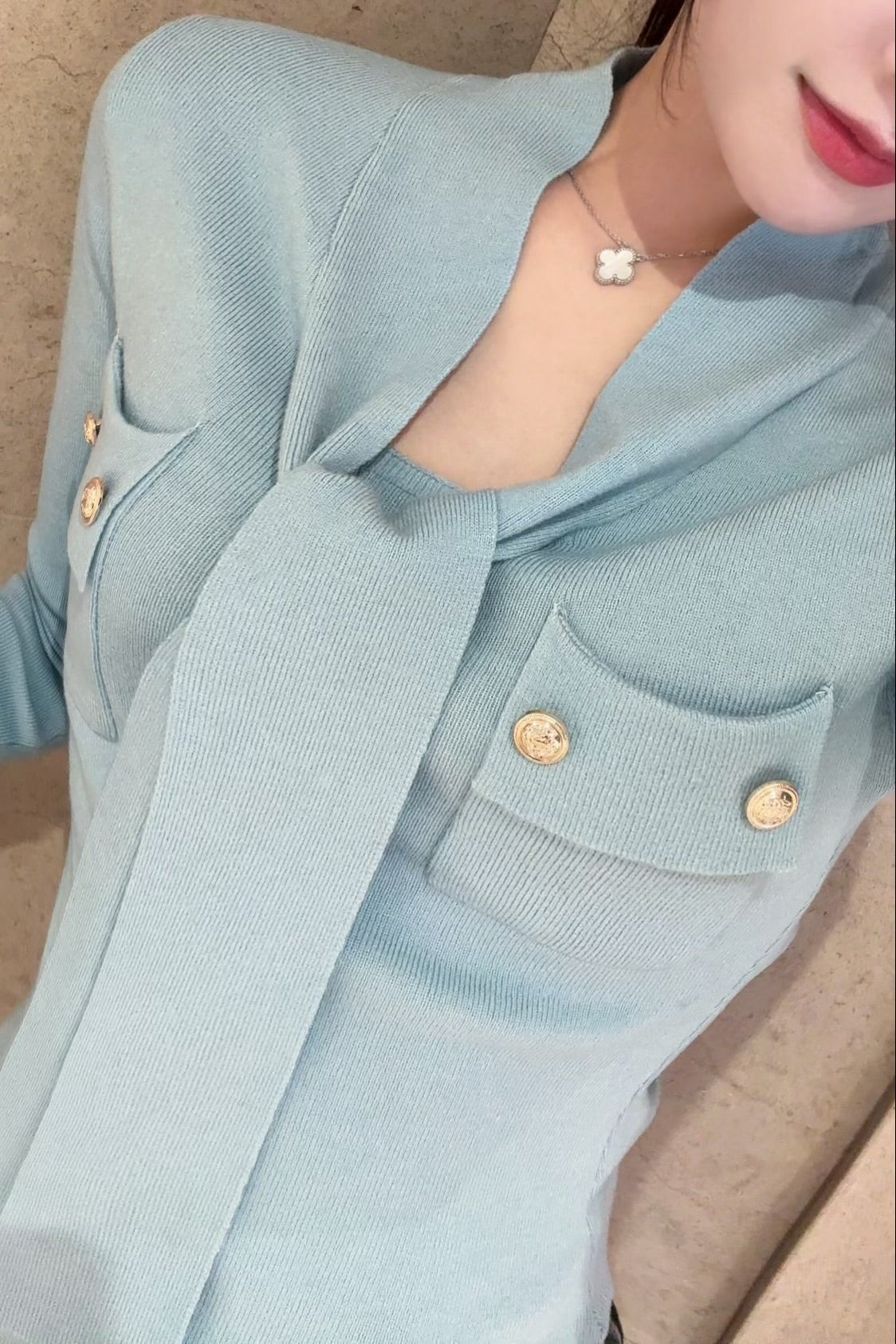 パールボウタイリブニットトップス KR13833