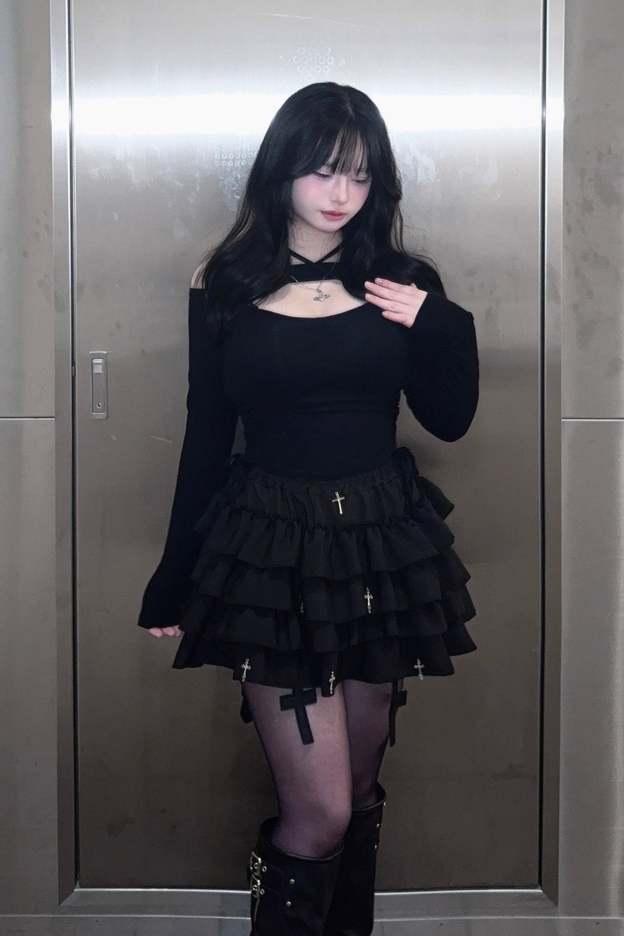 ダーククロスフリルミニスカート [ KR13793